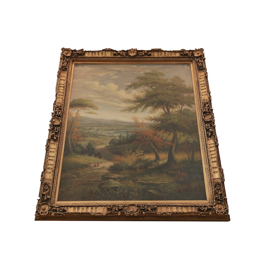 Oil Painting on Canvas of a Barbizon School Style Landscape