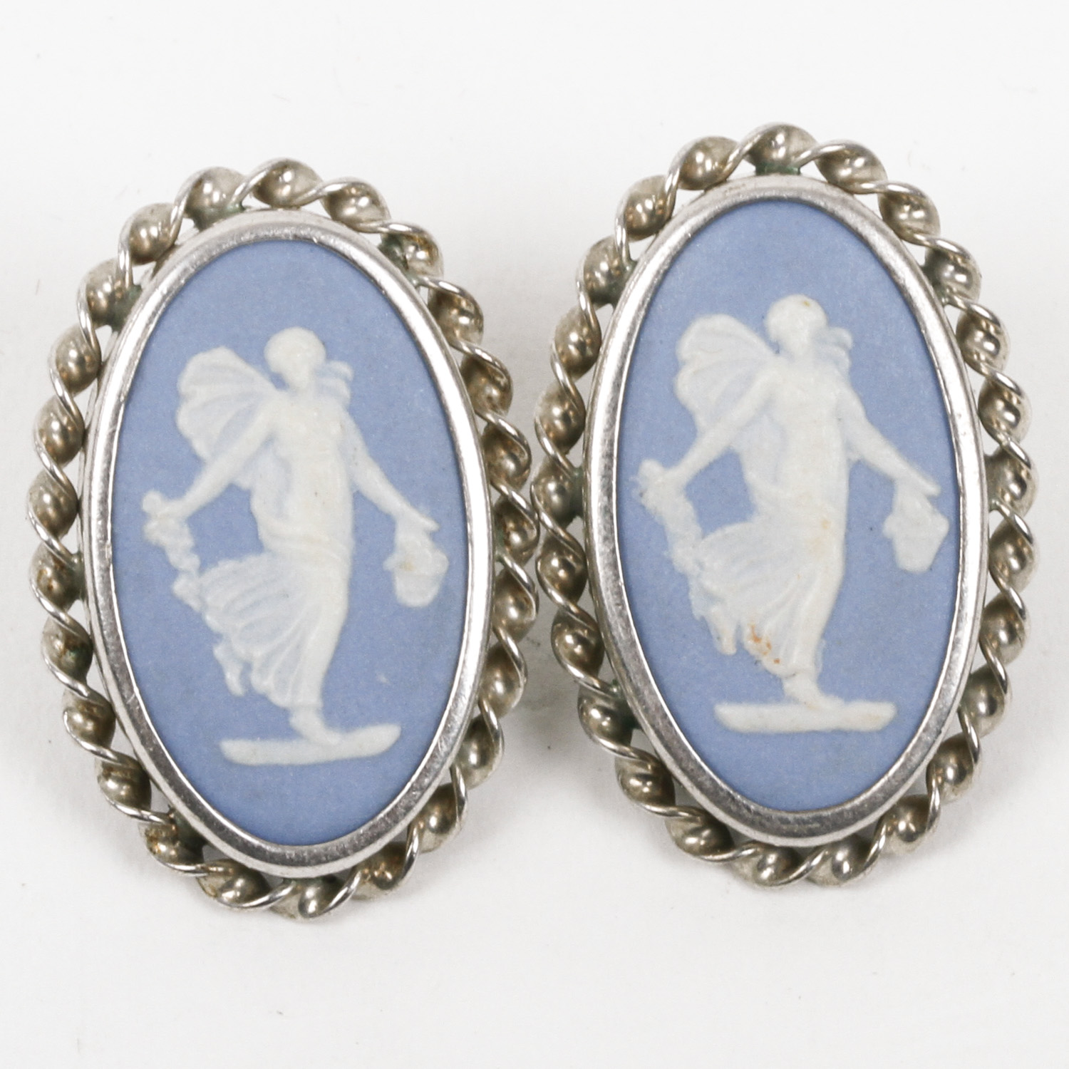 Wedgwood Blue Jasperware Sterling Silver Cameo Earrings