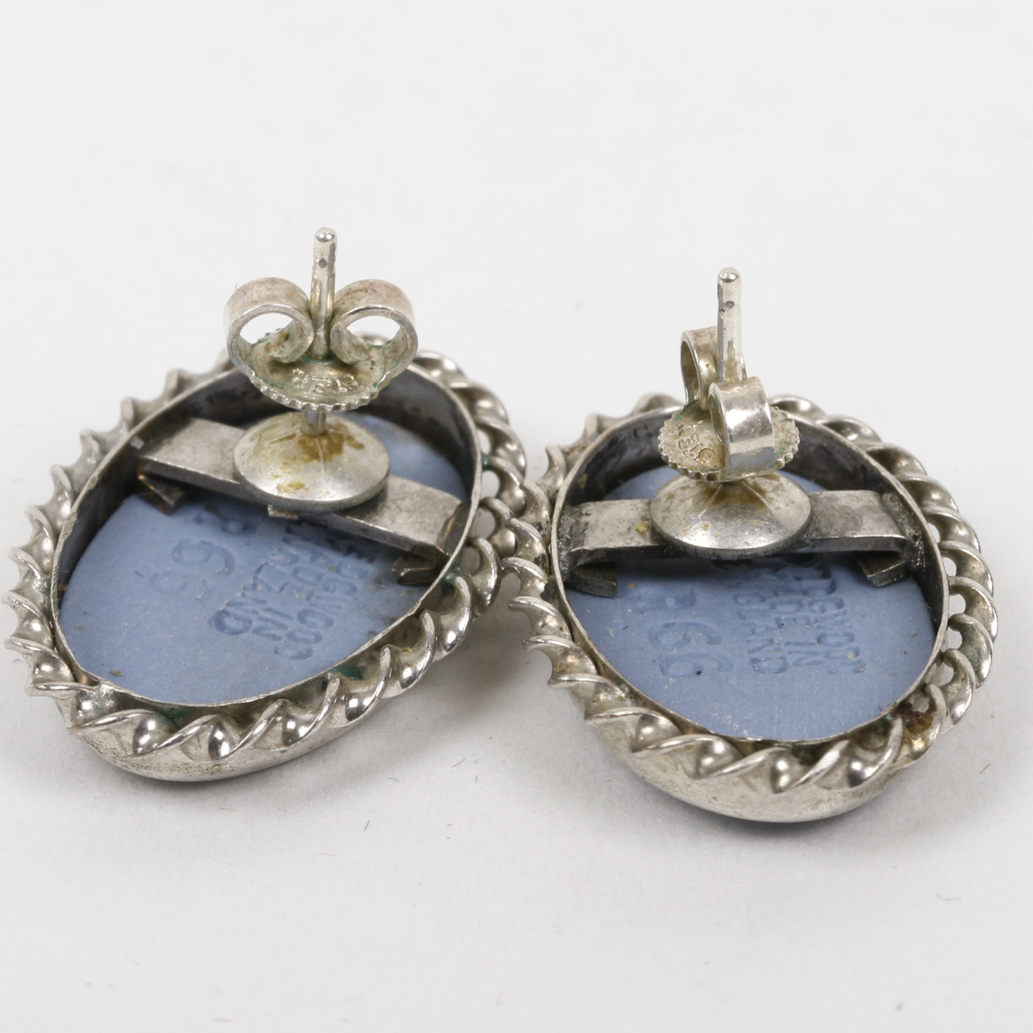 Wedgwood Blue Jasperware Sterling Silver Cameo Earrings