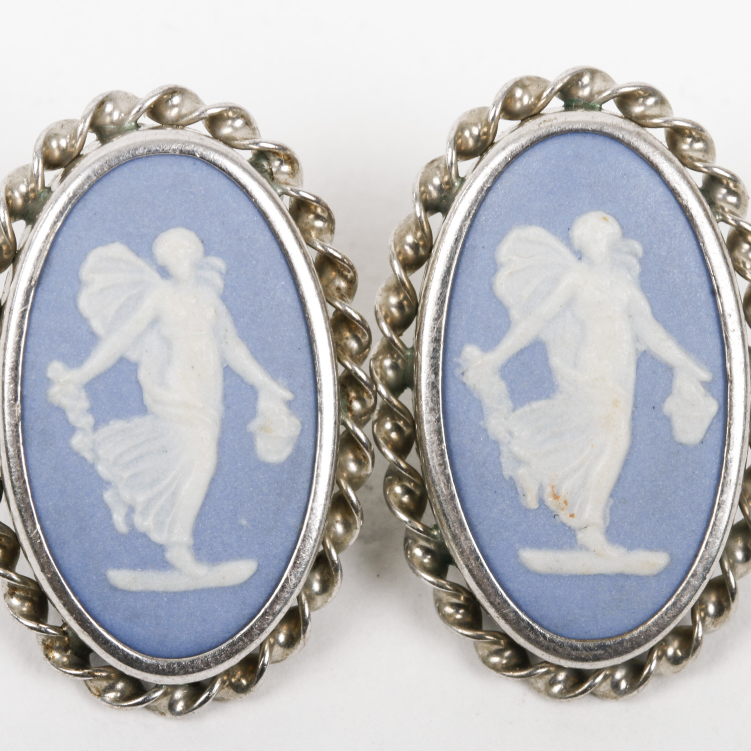 Wedgwood Blue Jasperware Sterling Silver Cameo Earrings