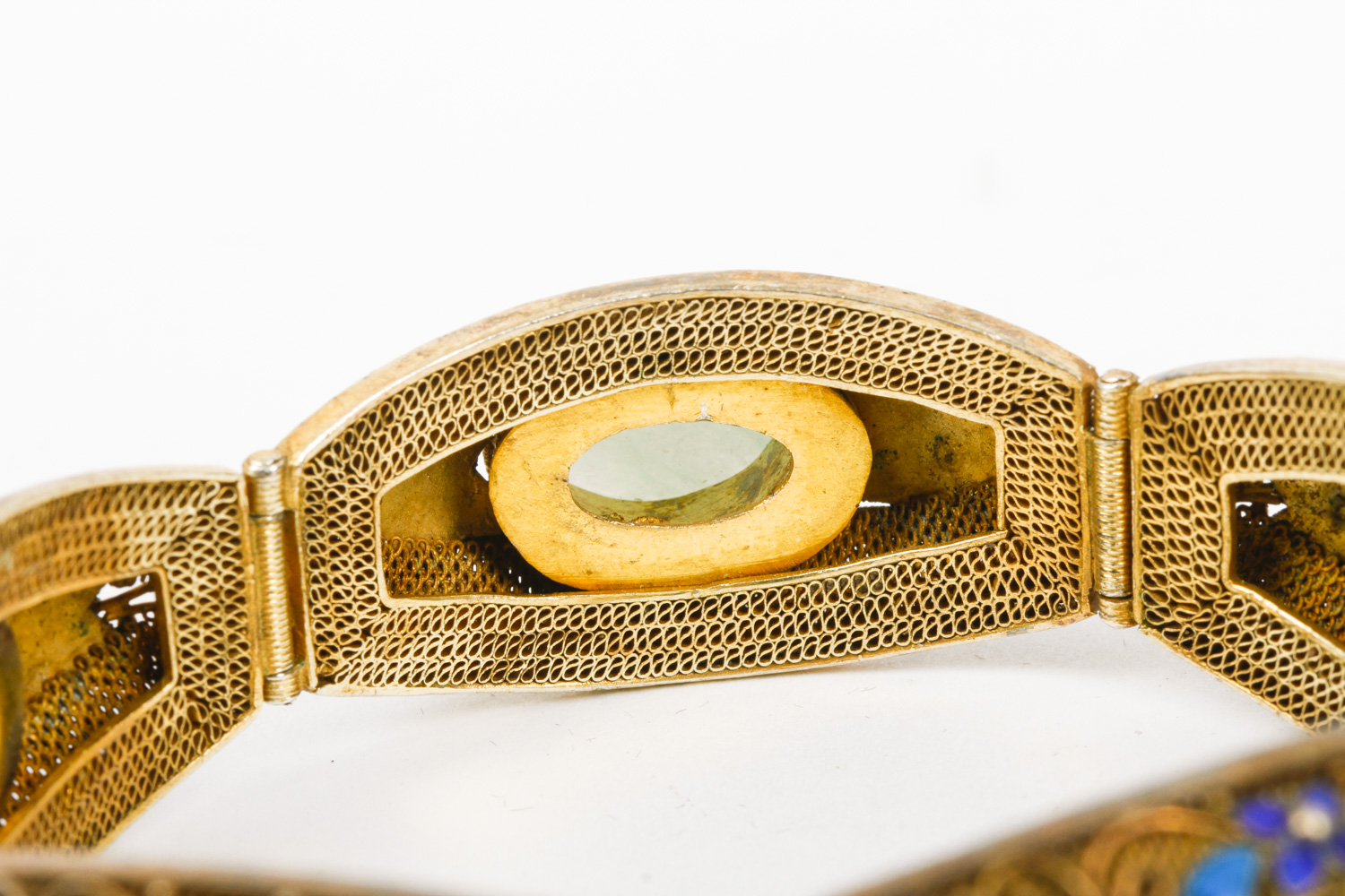 Vintage Gold Plated Sterling Silver, Jadeite Jade, and Enamel Bracelet