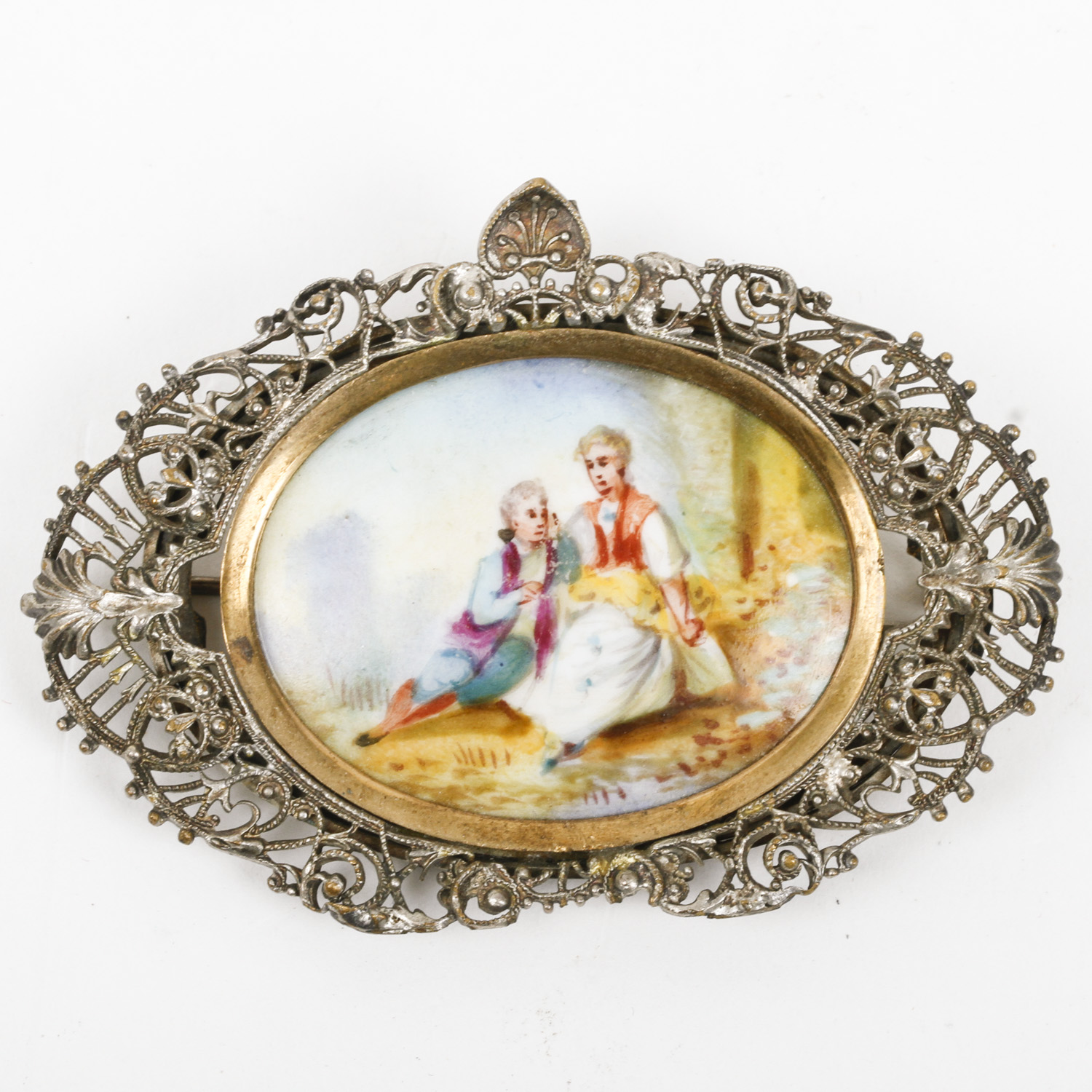 Antique Painted Porcelain Brooch