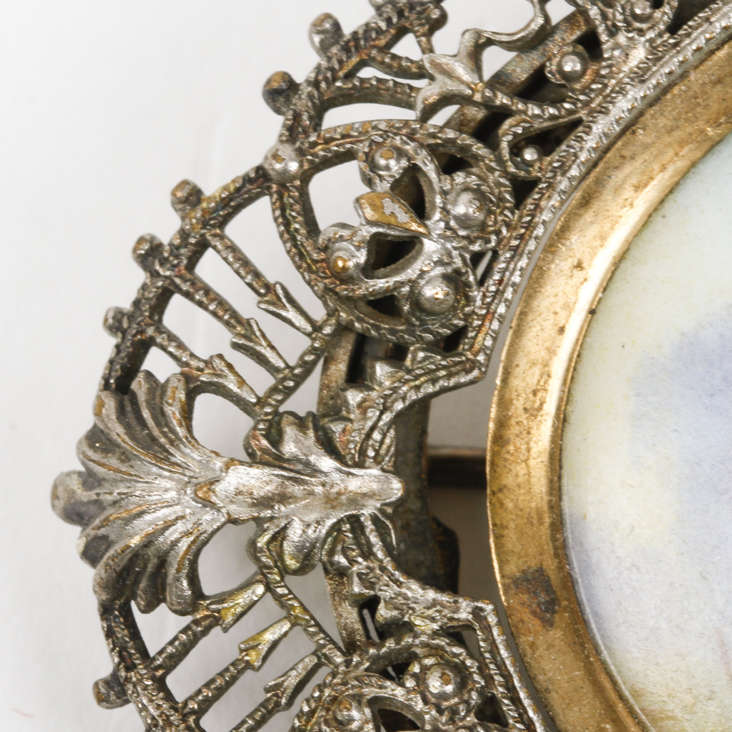 Antique Painted Porcelain Brooch