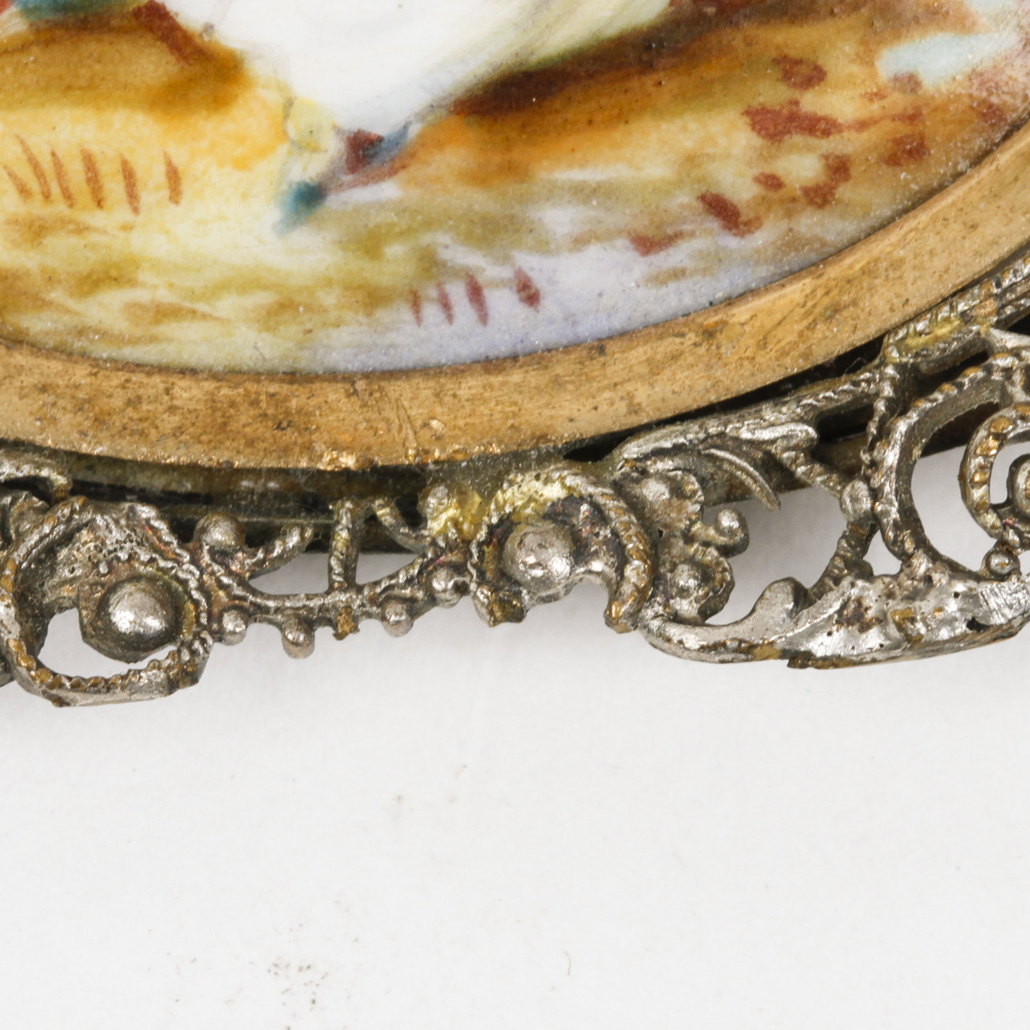 Antique Painted Porcelain Brooch