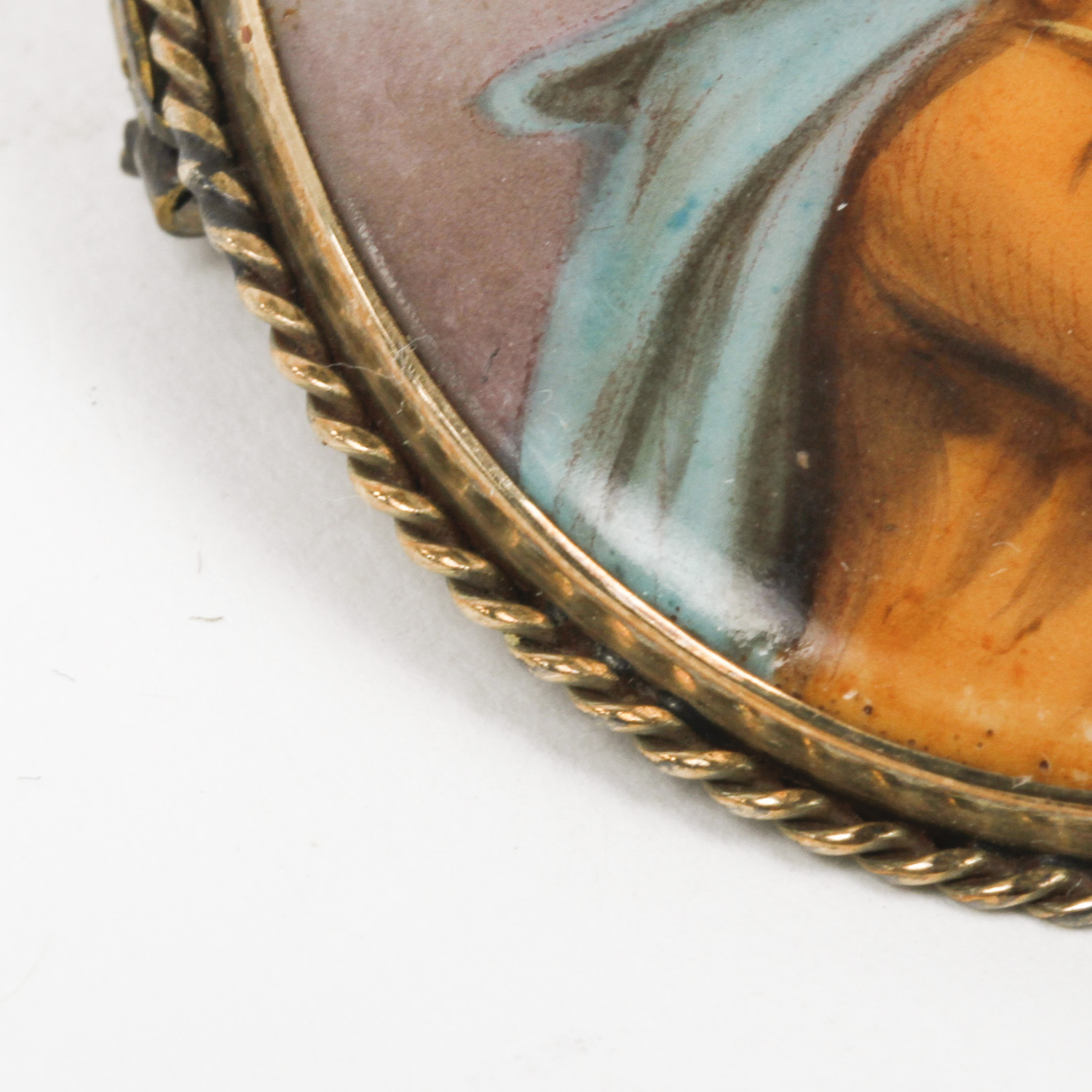 Antique 10K Yellow Gold Painted Porcelain Brooch