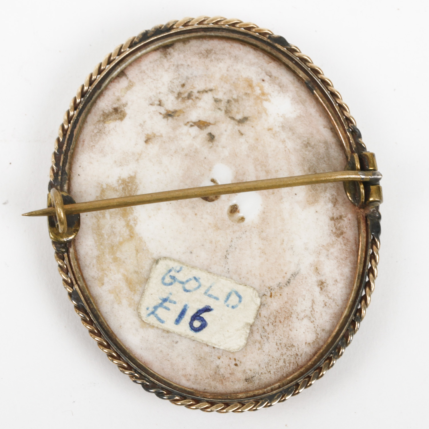 Antique 10K Yellow Gold Painted Porcelain Brooch