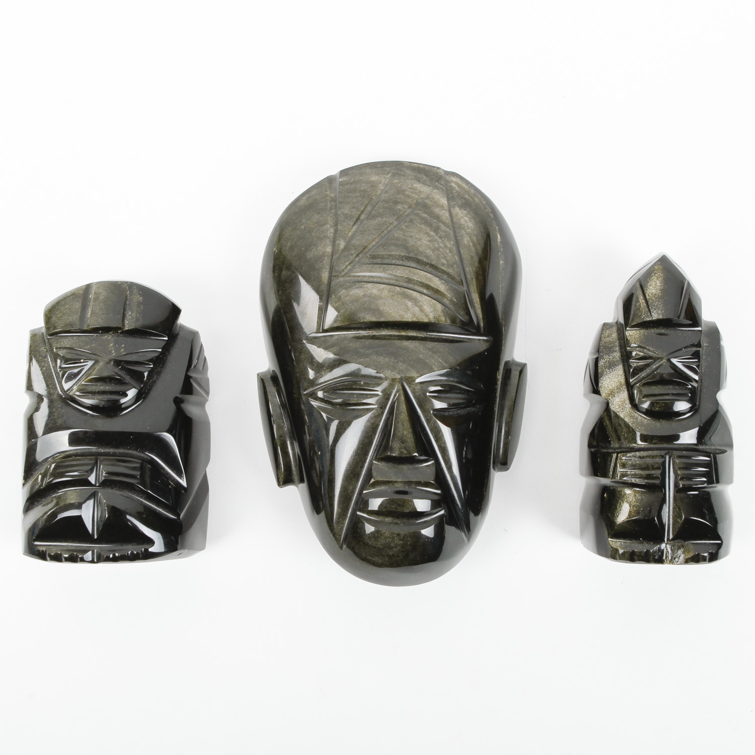 Mesoamerican-Style Gold Sheen Obsidian Carvings