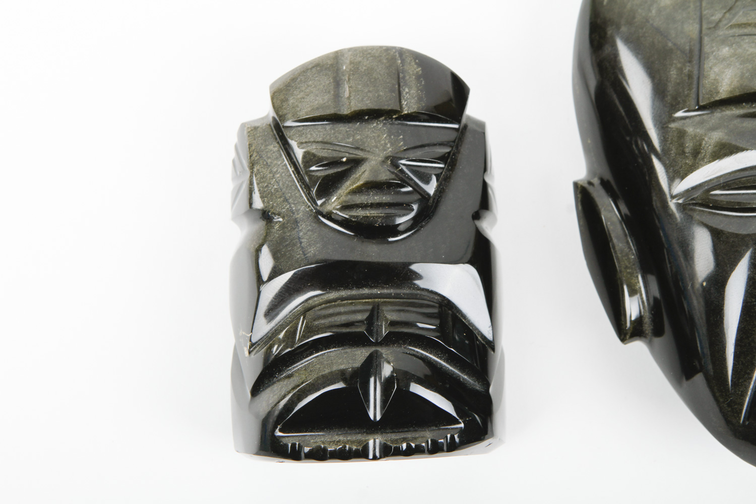 Mesoamerican-Style Gold Sheen Obsidian Carvings