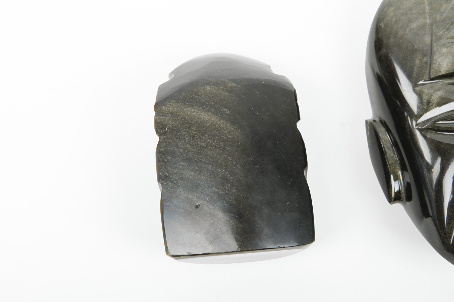 Mesoamerican-Style Gold Sheen Obsidian Carvings