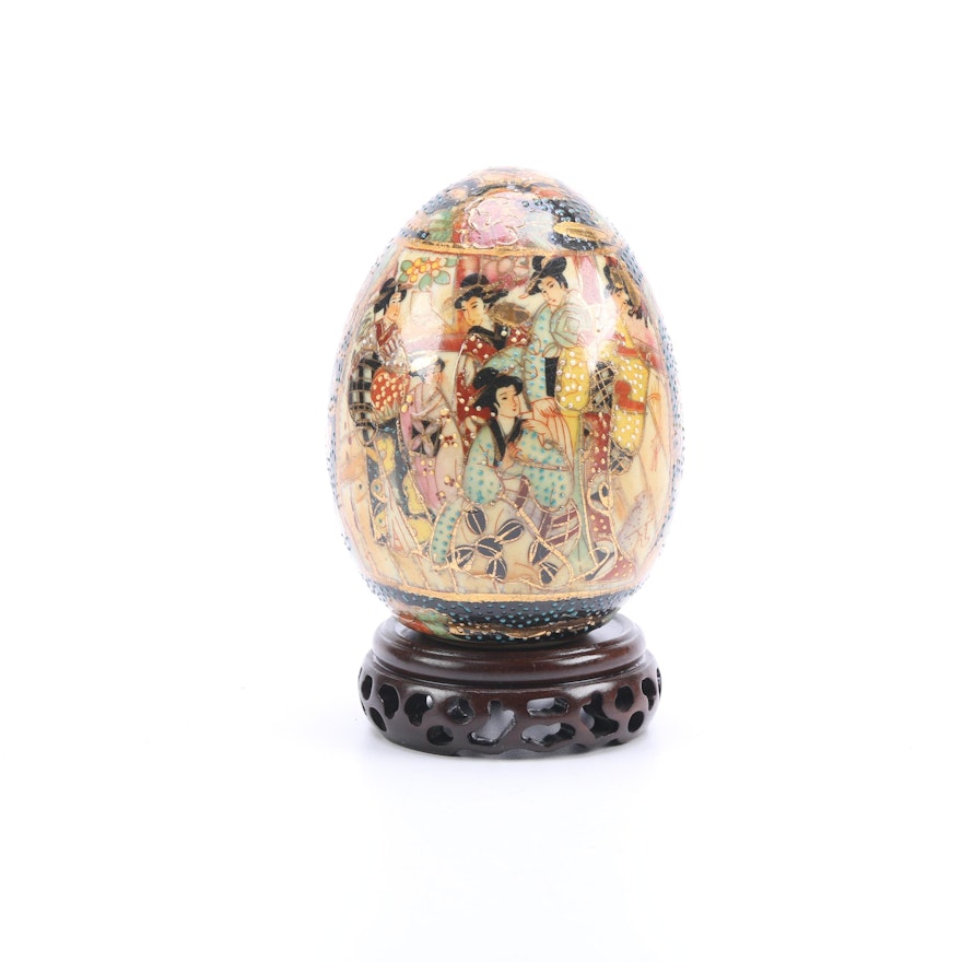 Chinese Satsuma Style Painted Ceramic Egg