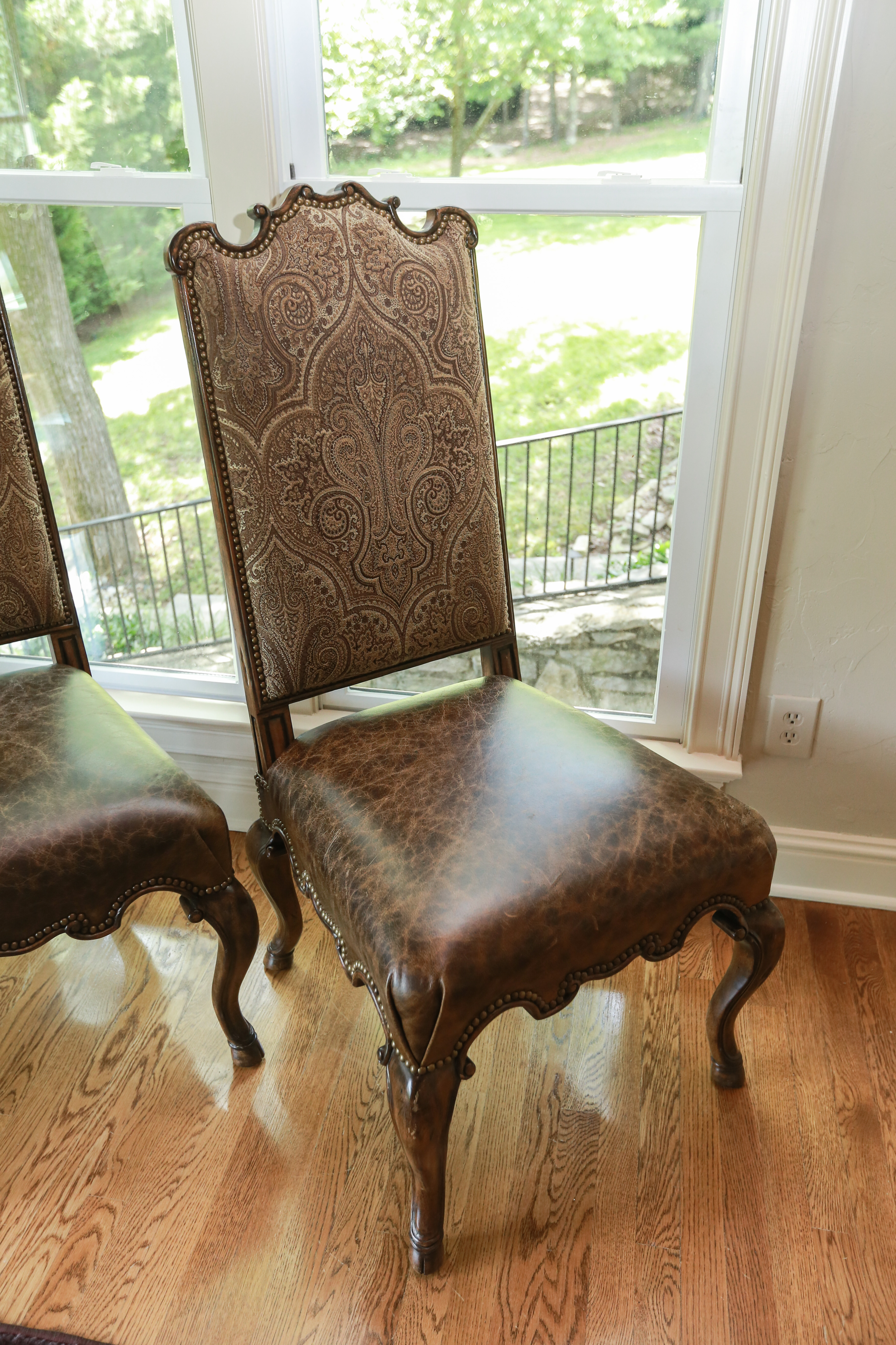 Six Rococo Style Leather and Embroidery Dining Chairs