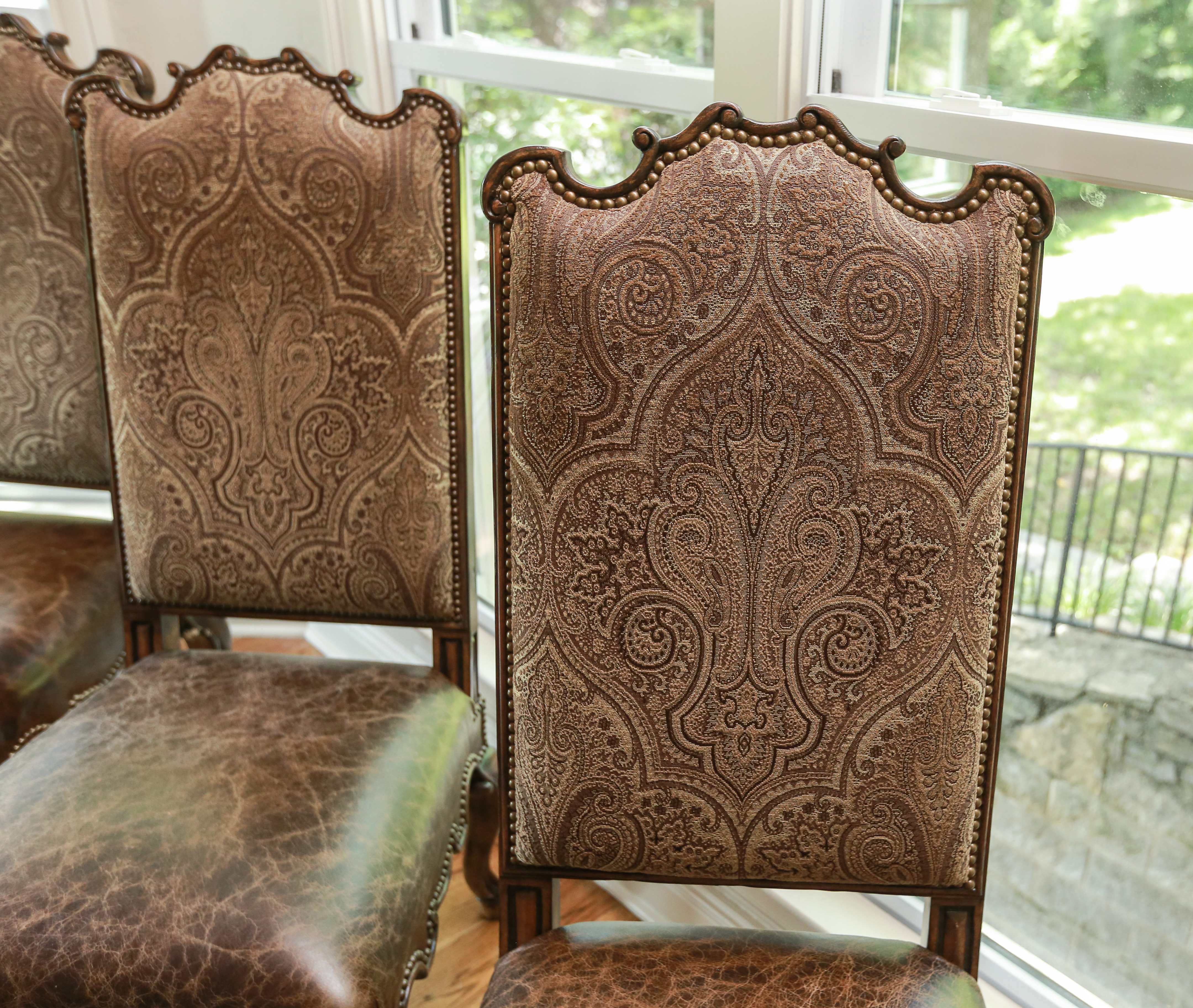 Six Rococo Style Leather and Embroidery Dining Chairs