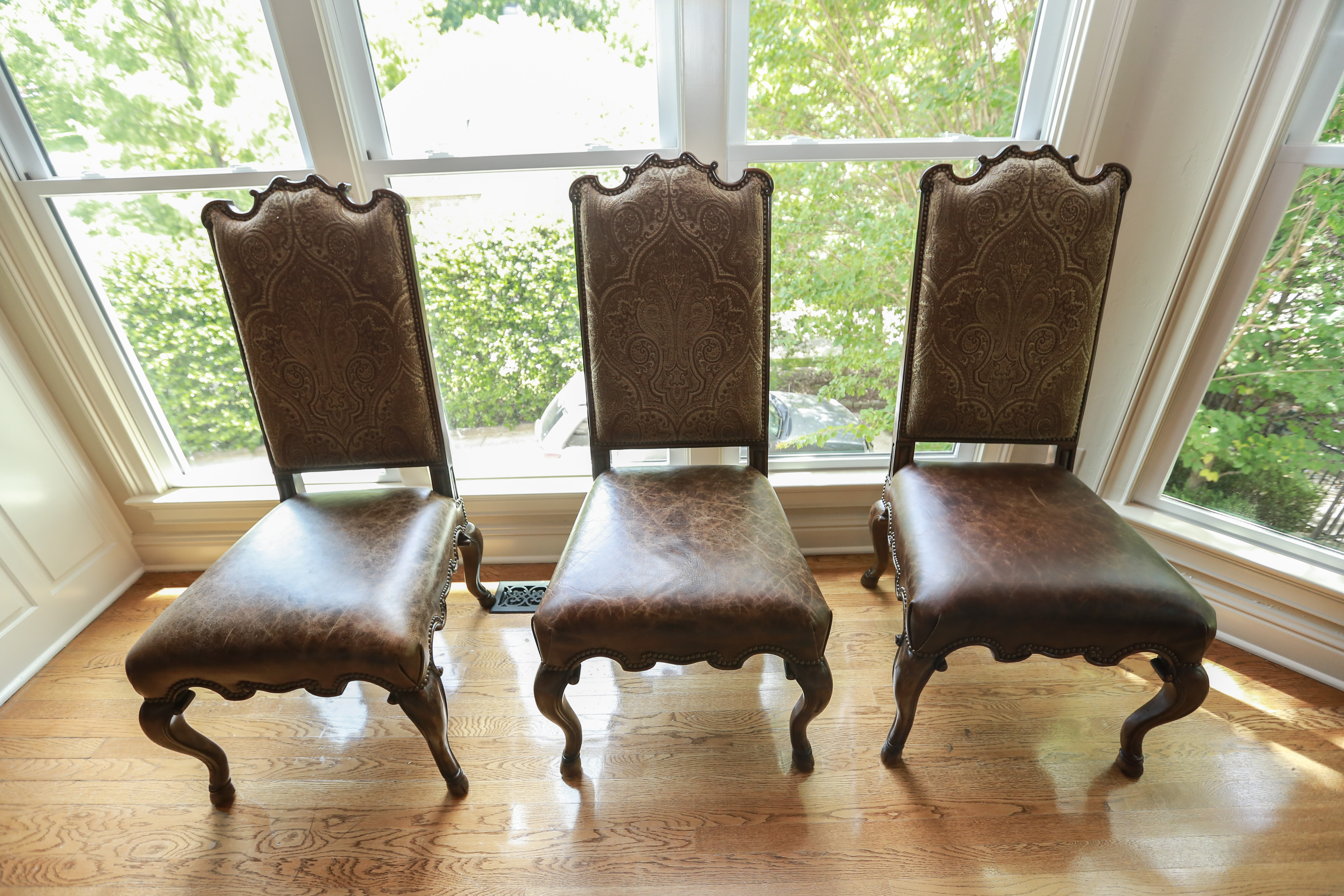 Six Rococo Style Leather and Embroidery Dining Chairs