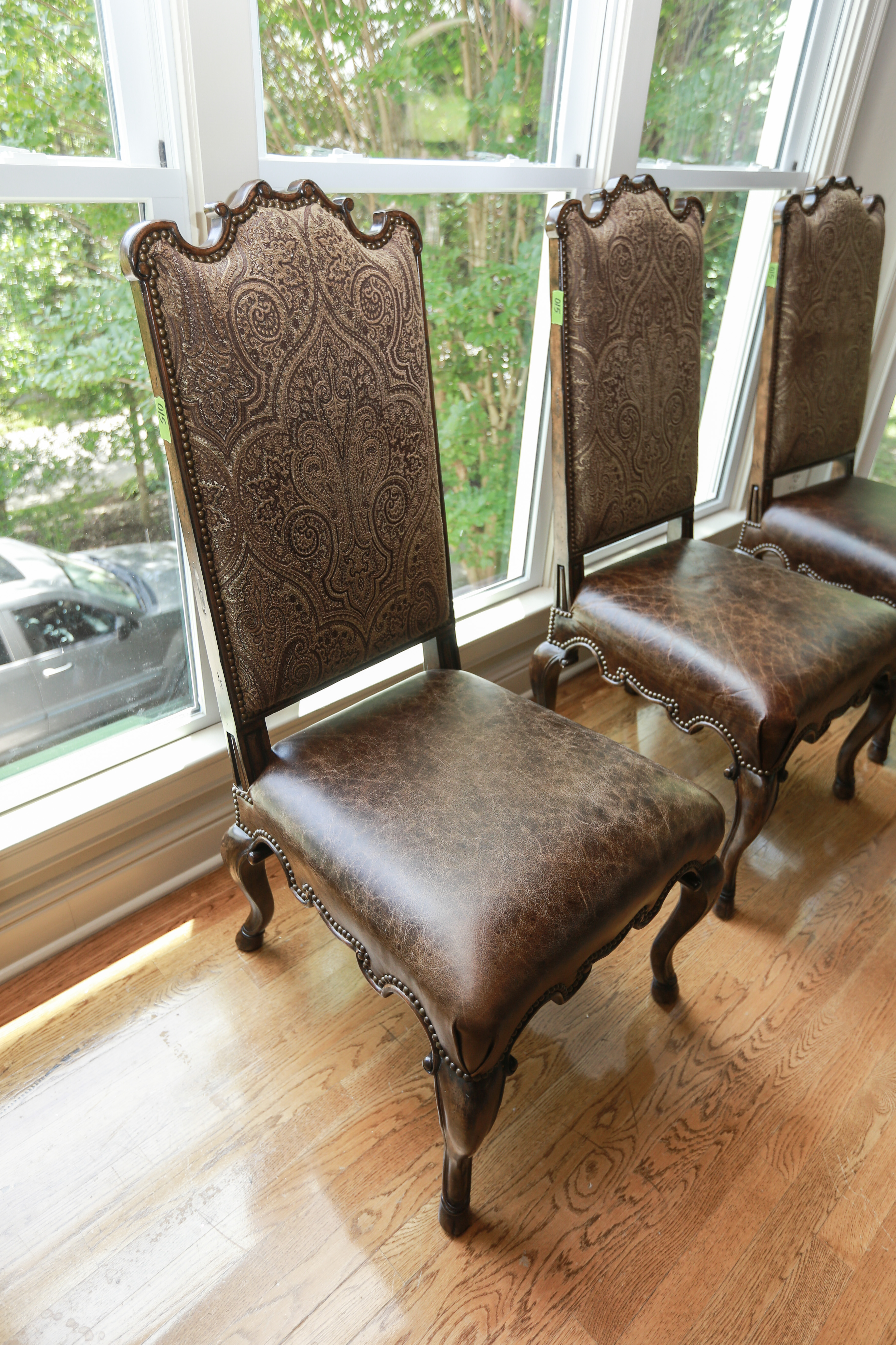 Six Rococo Style Leather and Embroidery Dining Chairs