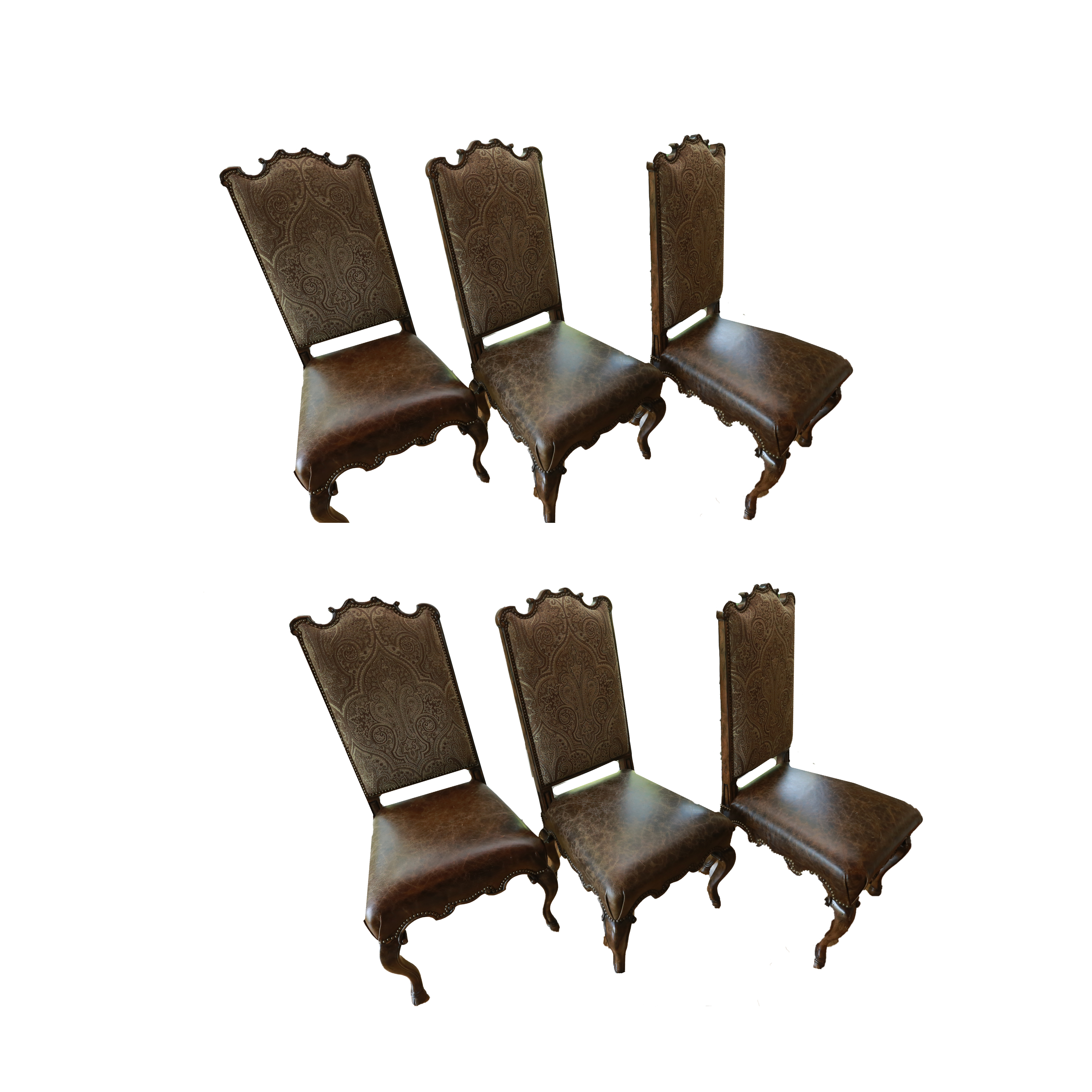 Six Rococo Style Leather and Embroidery Dining Chairs