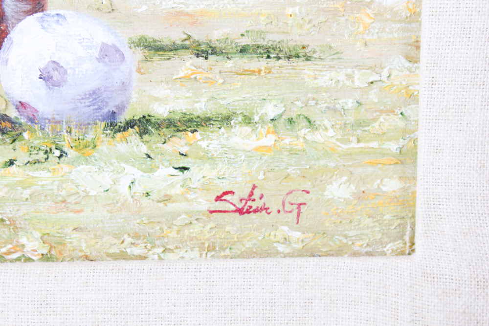 Oil Painting on Canvas of Children Playing Soccer