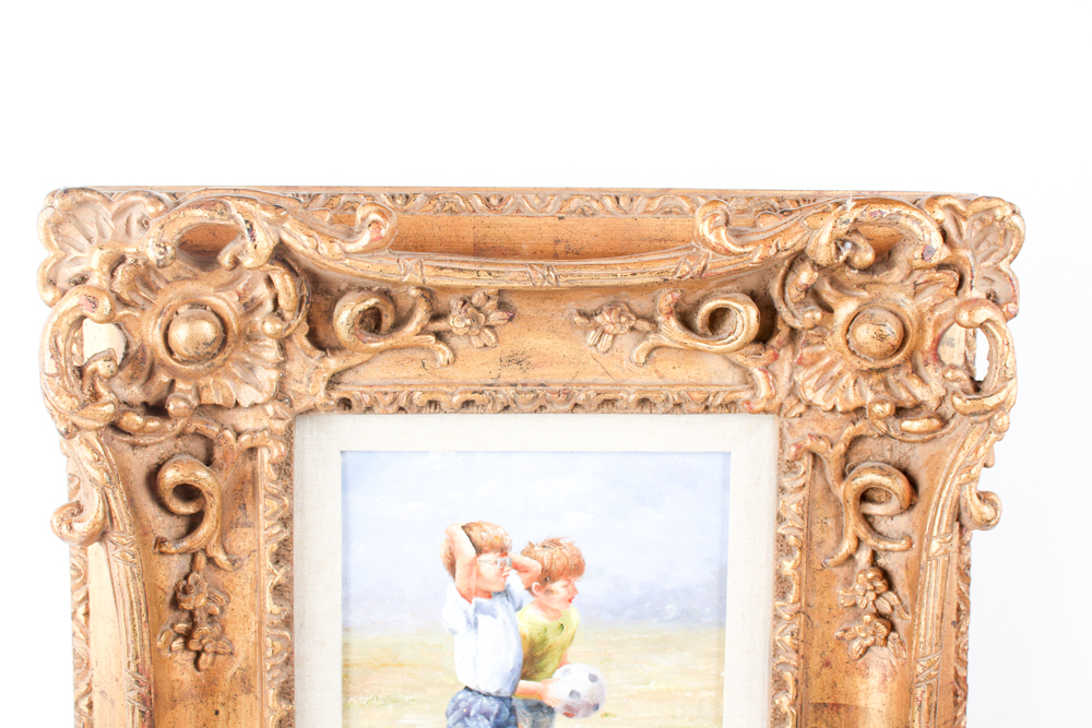 Oil Painting on Canvas of Children Playing Soccer