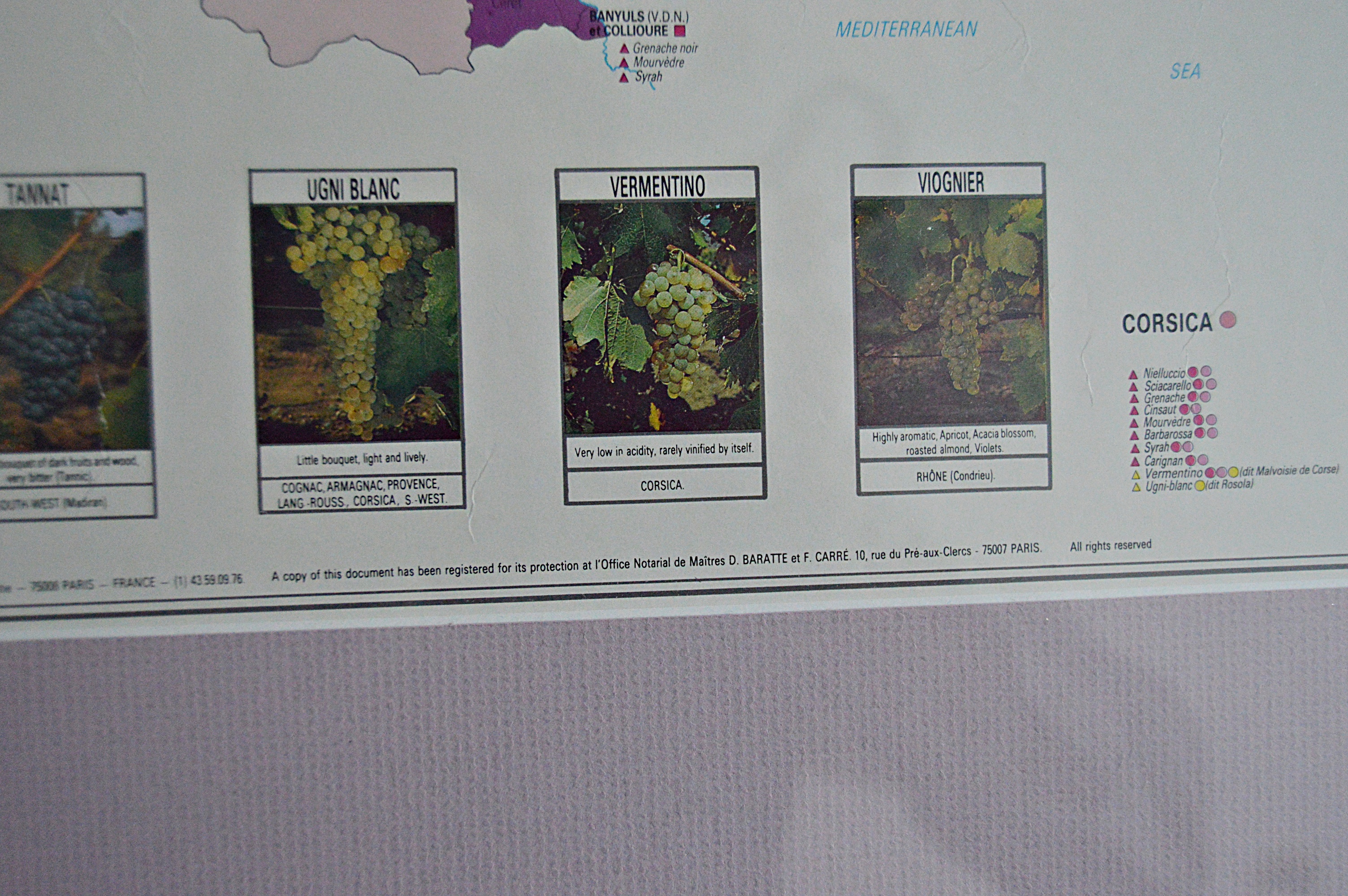 Framed French Grape Varieties Map