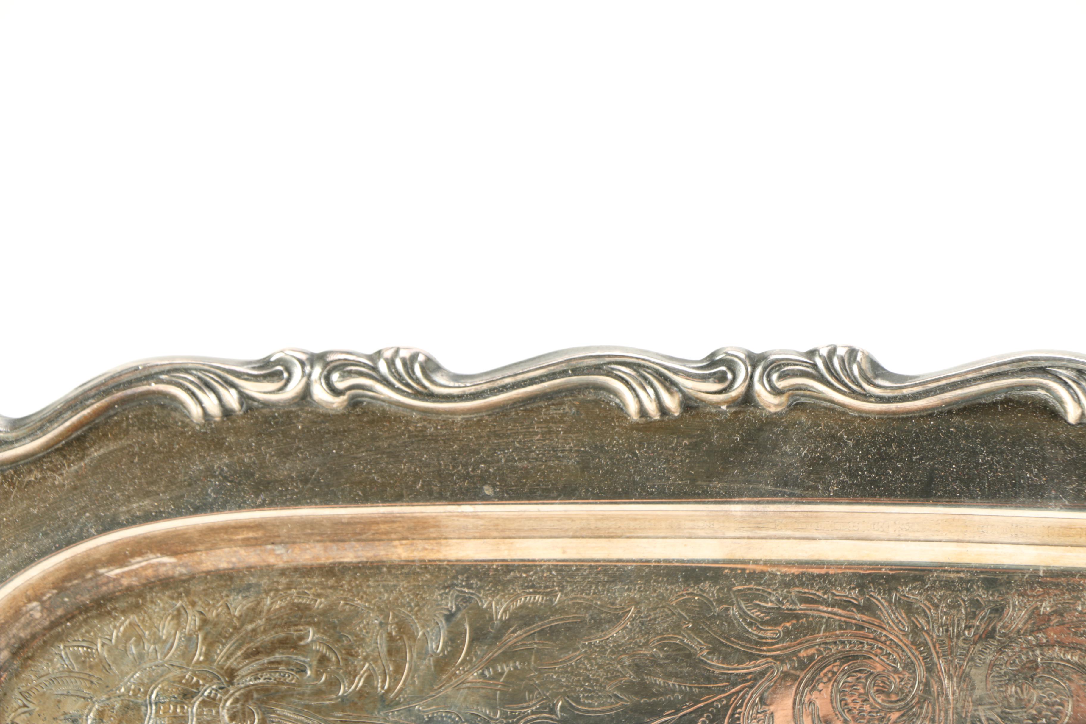 Oneida Plated Silver Serving Tray and Gorham Candlesticks