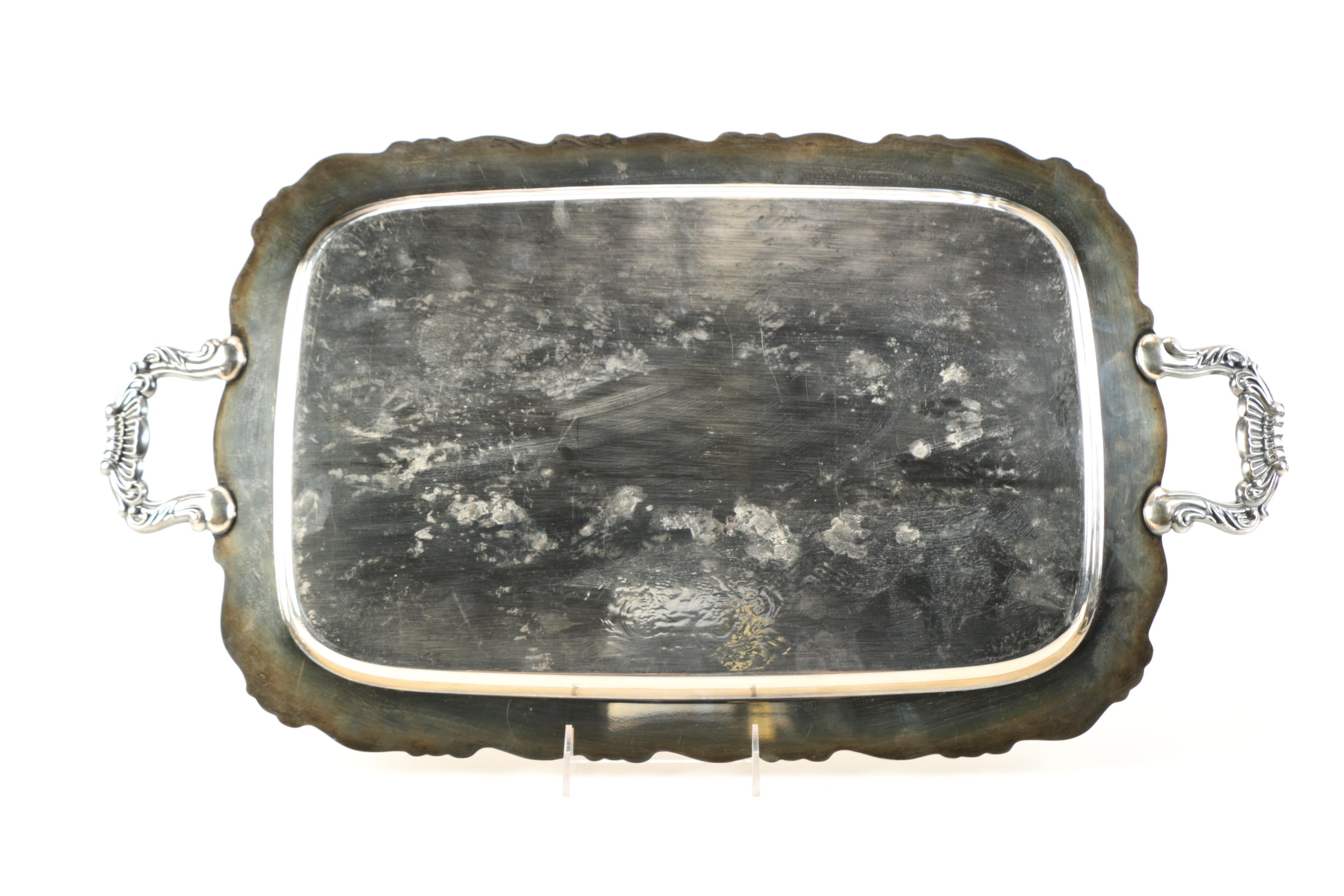 Oneida Plated Silver Serving Tray and Gorham Candlesticks