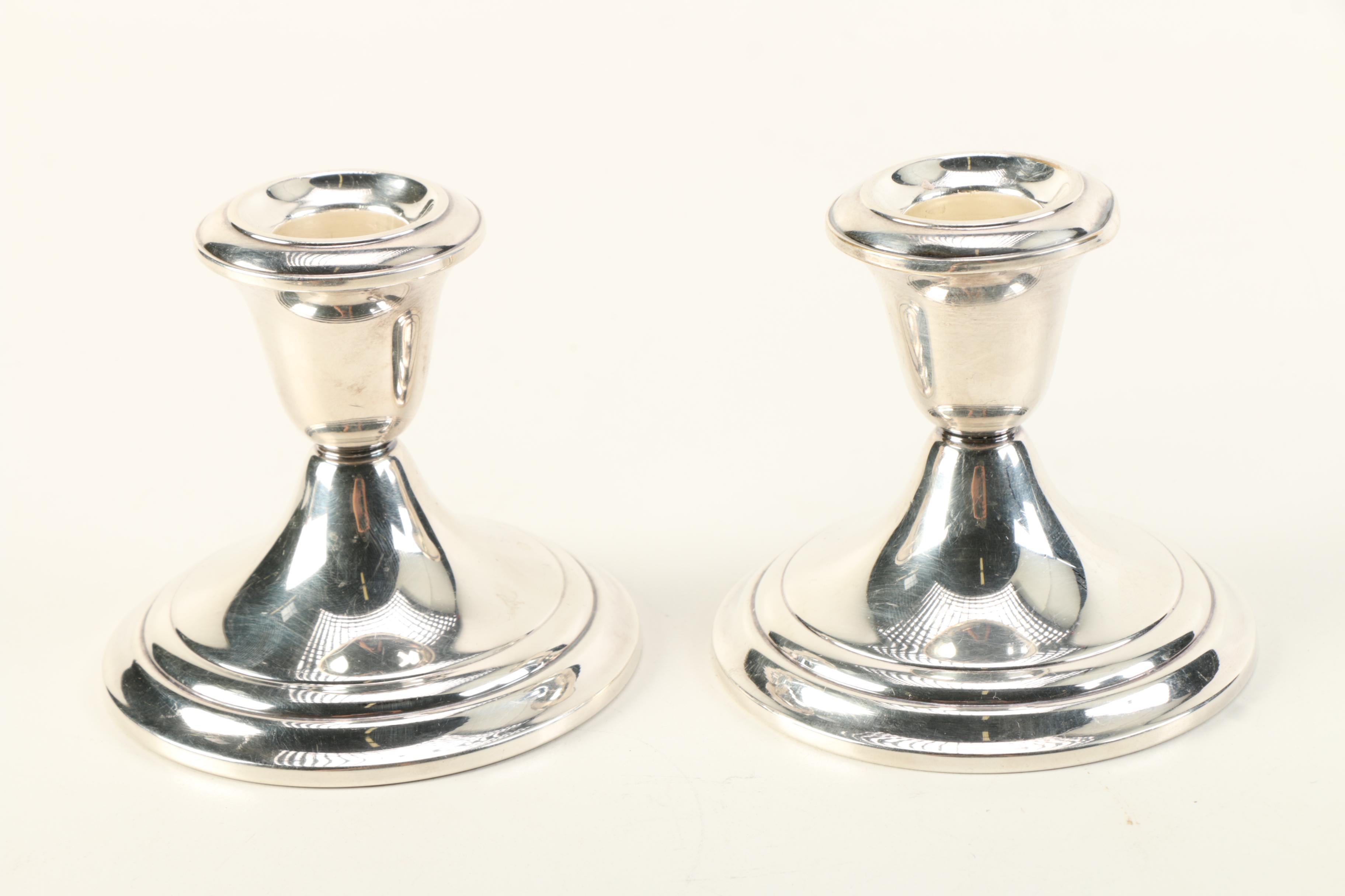 Oneida Plated Silver Serving Tray and Gorham Candlesticks