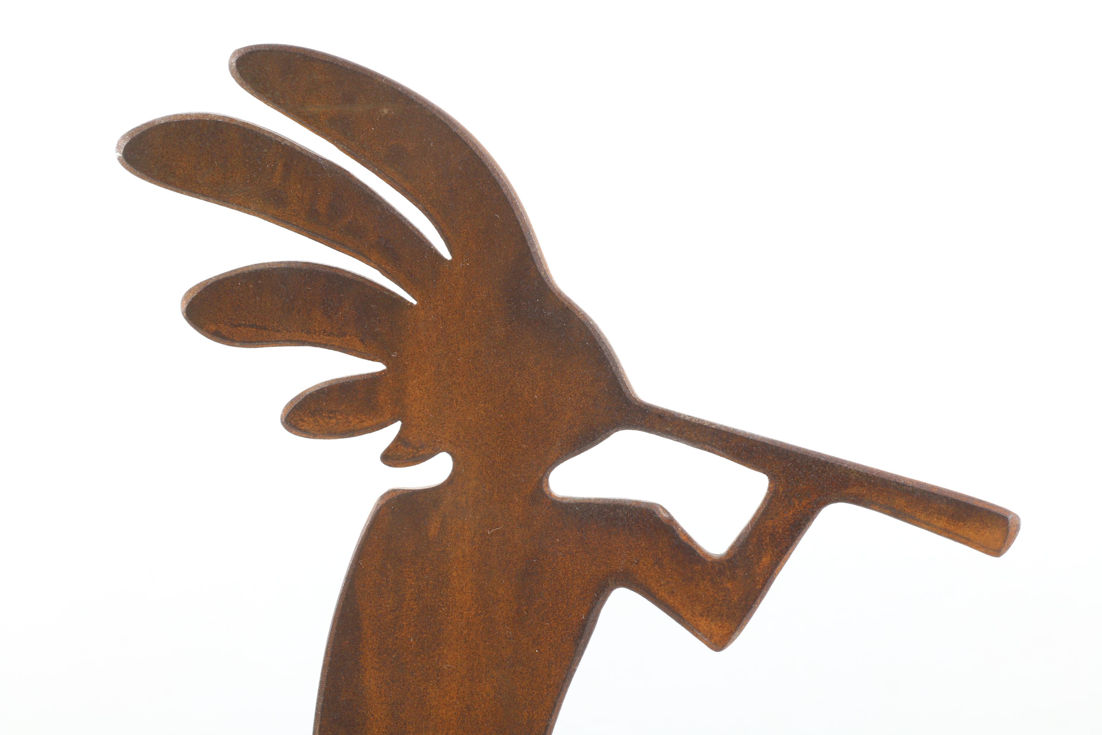 Iron Sculpture of Kokopelli and Dog