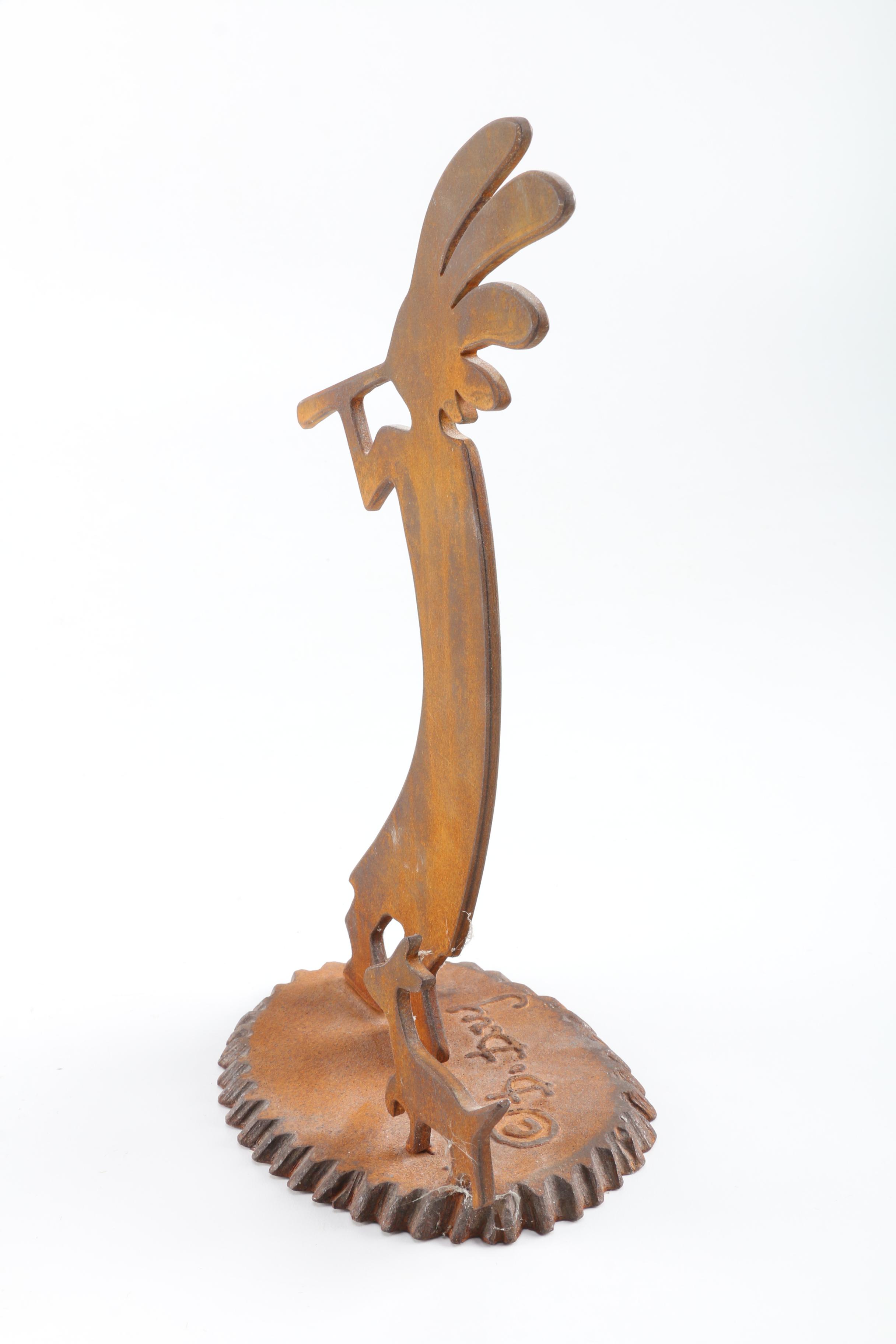 Iron Sculpture of Kokopelli and Dog