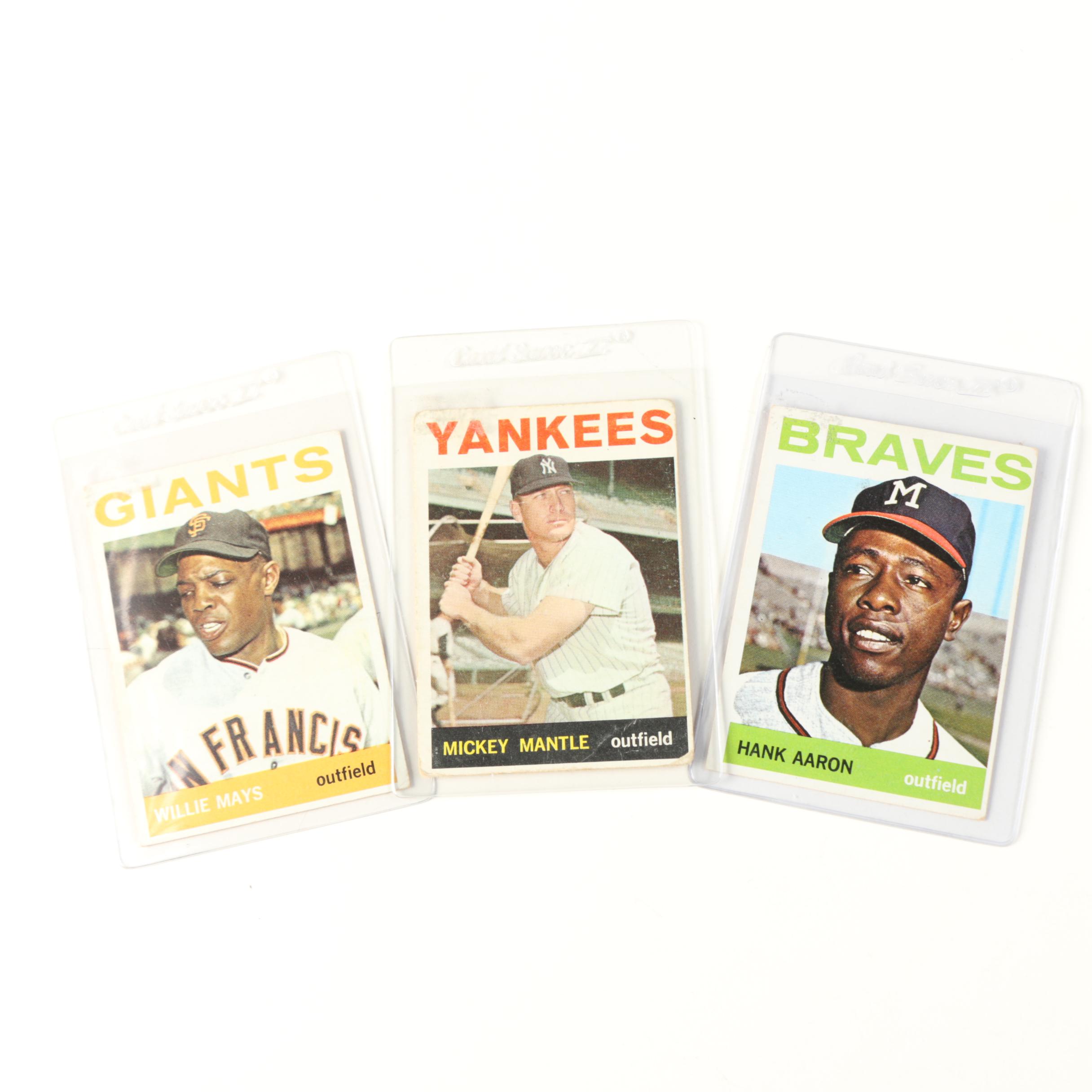 1964 Willie Mays, Mickey Mantle, and Hank Aaron Topps Cards