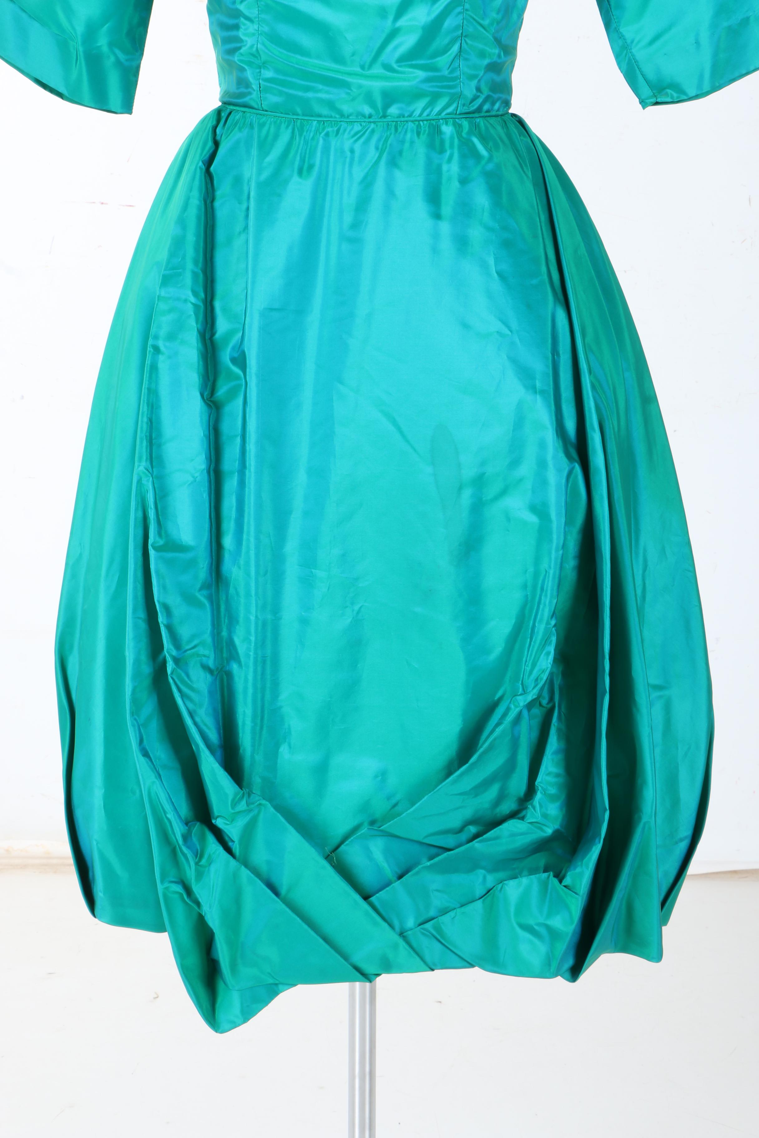 Circa 1955-1963 Women's Emerald Taffeta Dress