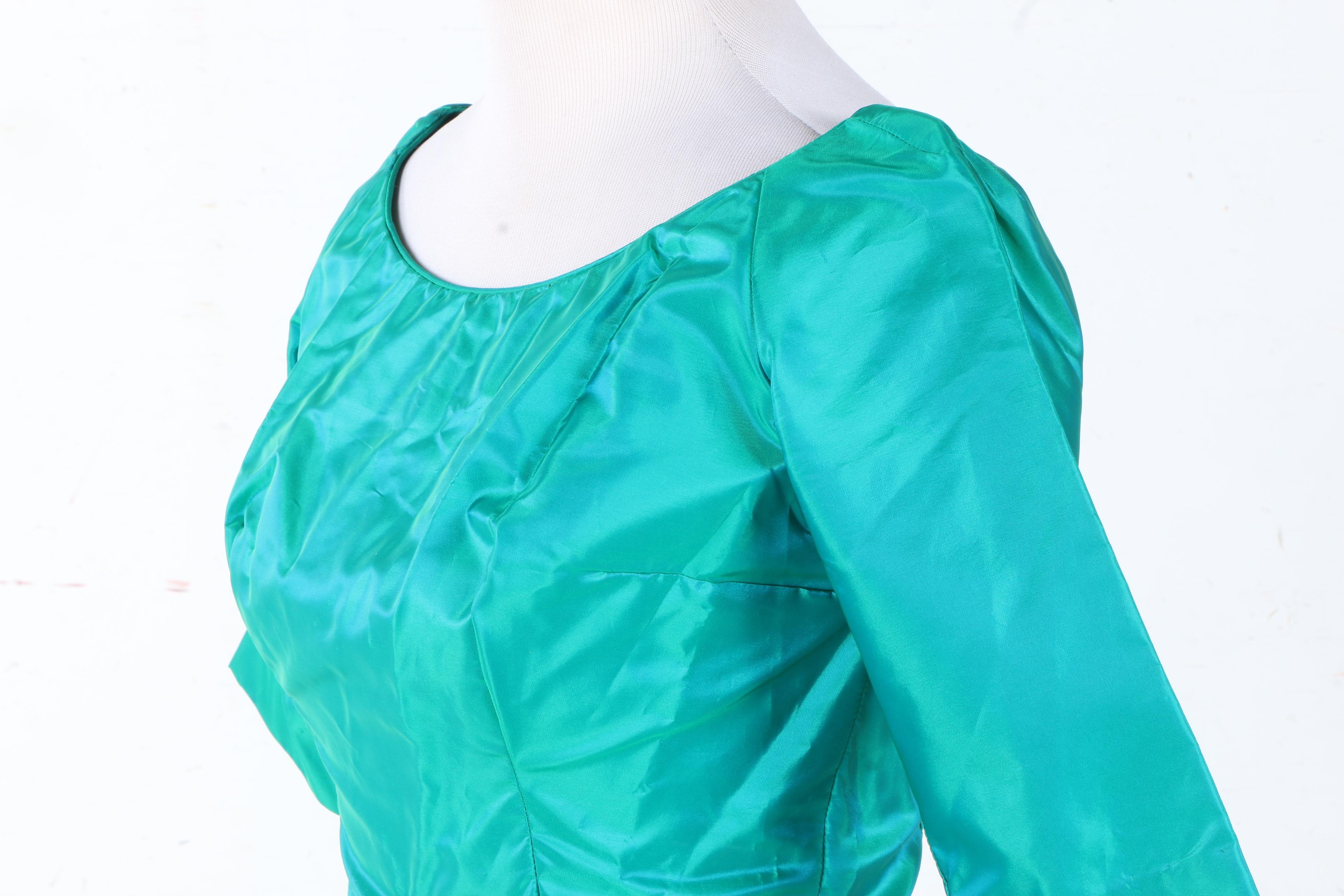 Circa 1955-1963 Women's Emerald Taffeta Dress
