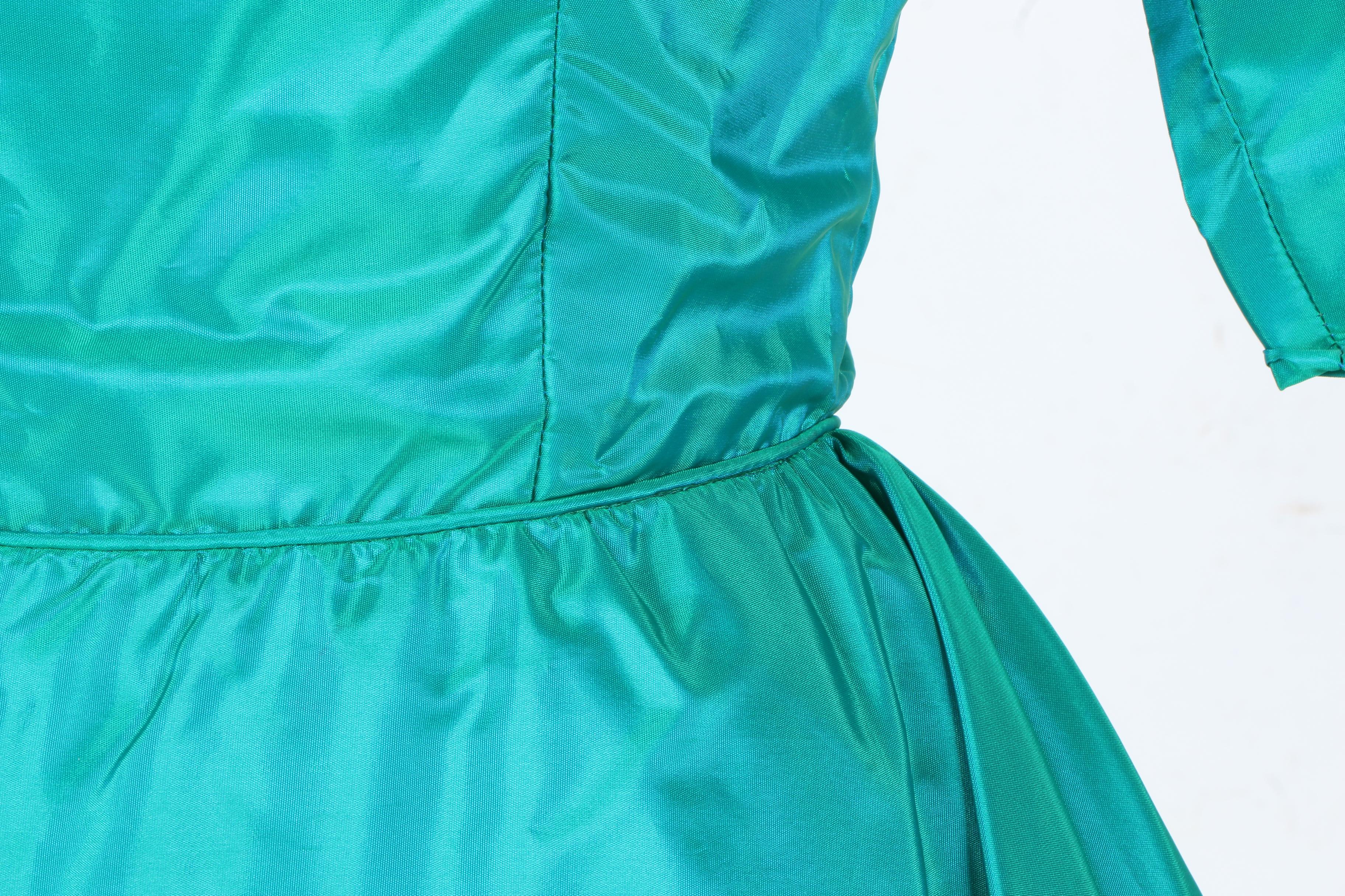 Circa 1955-1963 Women's Emerald Taffeta Dress
