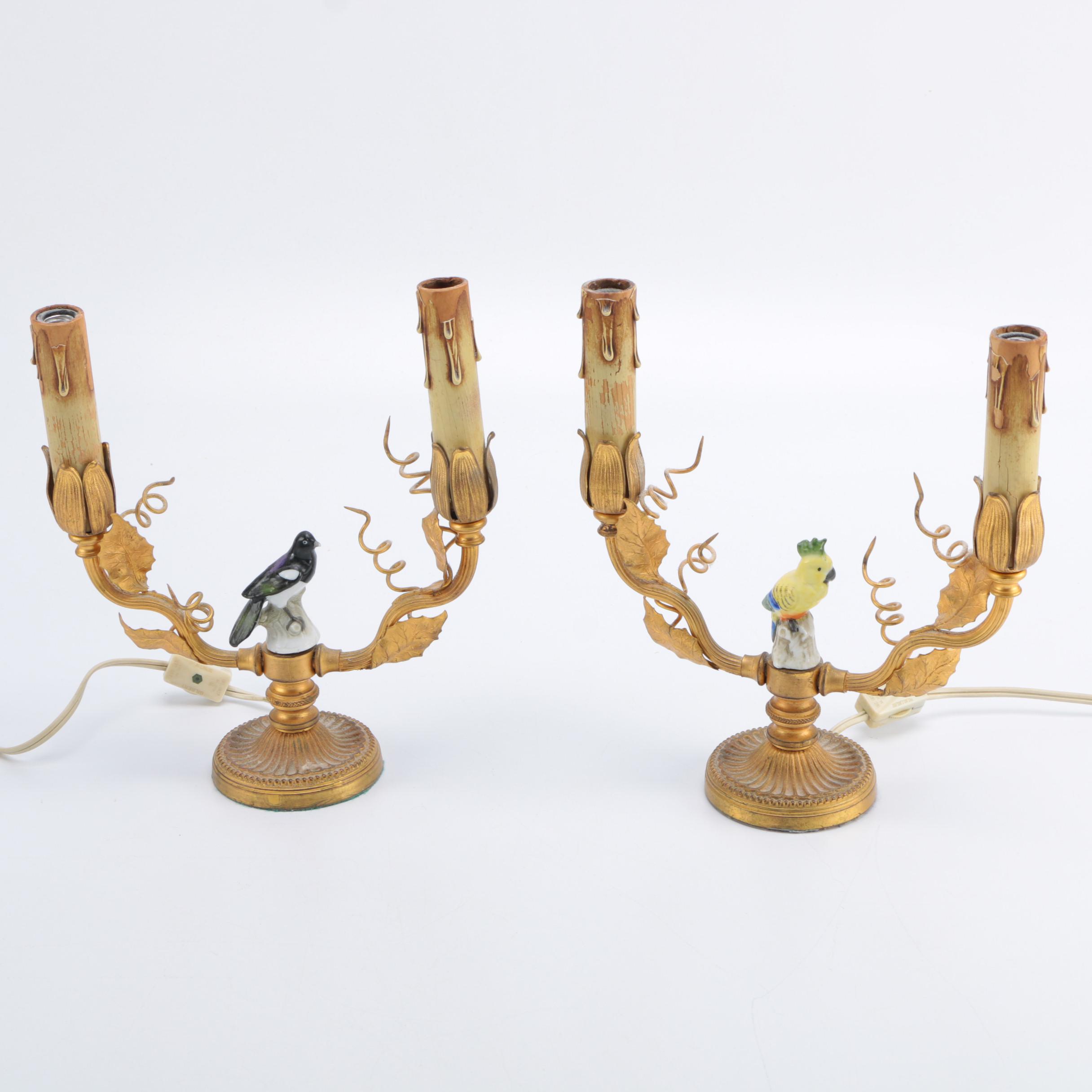 Vintage Bird Candelabra Table Lamps
