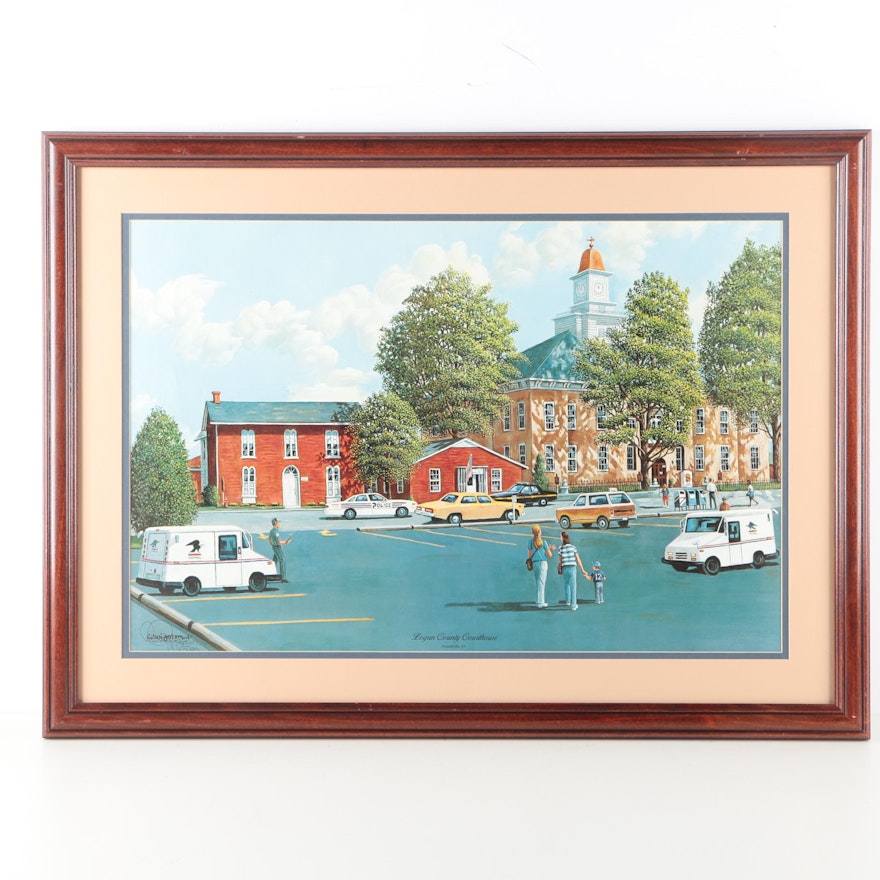 Signed Limited Edition Offset Lithograph After Glenn Robertson's "Logan County Courthouse"
