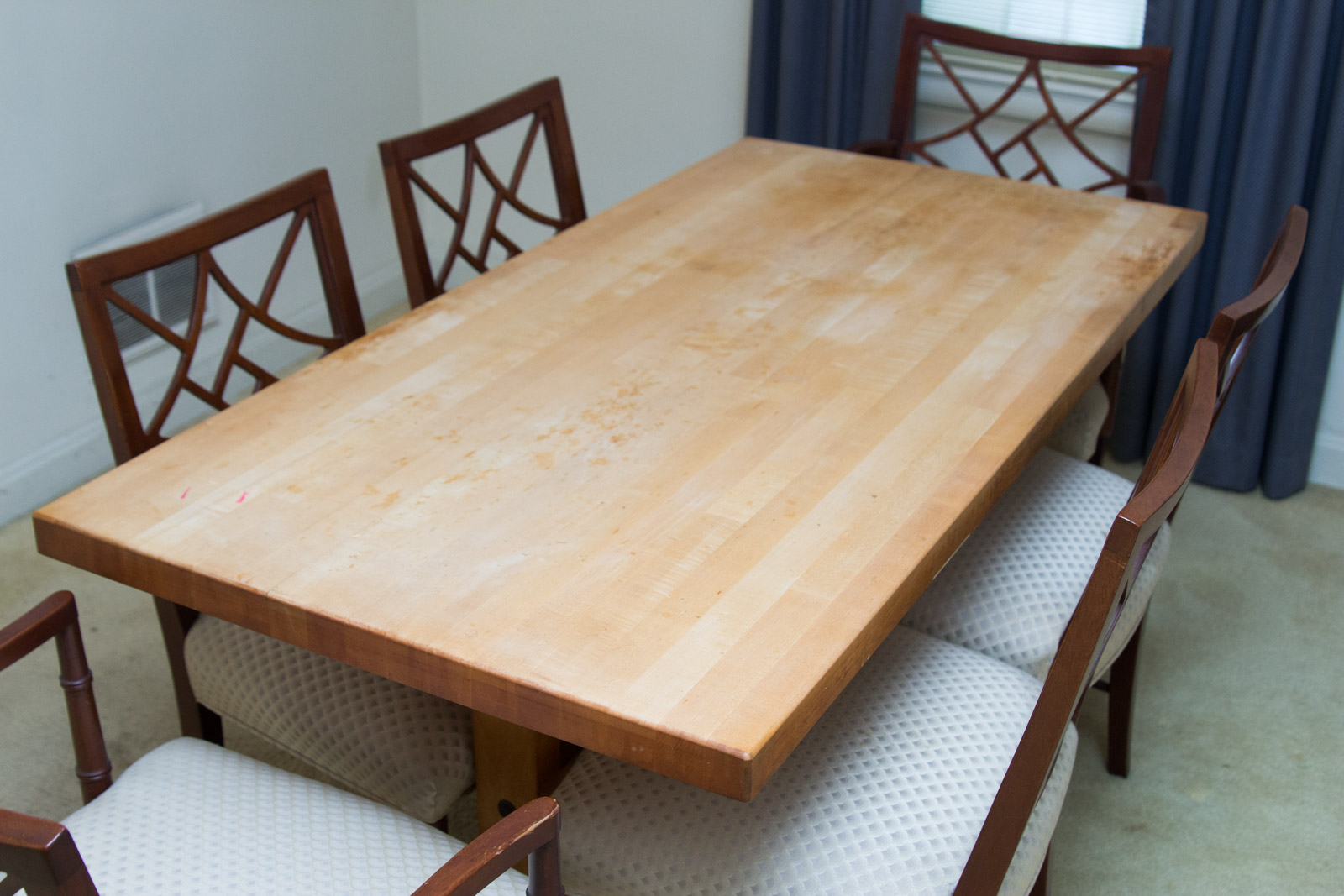 Butcher Block Trestle Base Dining Table and Chairs