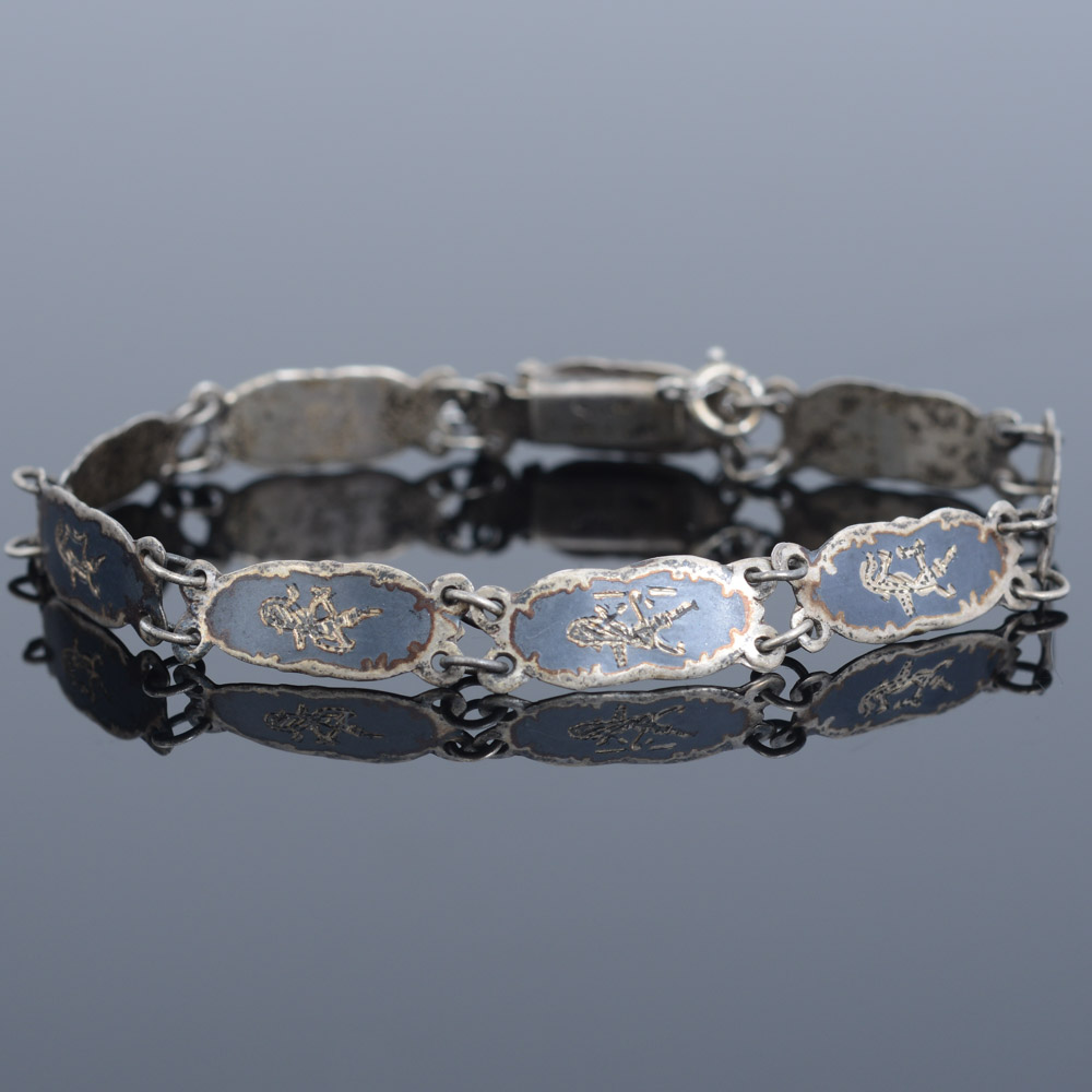 Vintage Sterling Silver Thai Nielloware Bracelet