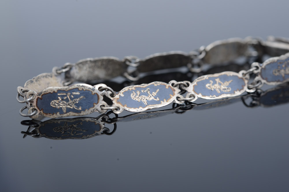 Vintage Sterling Silver Thai Nielloware Bracelet