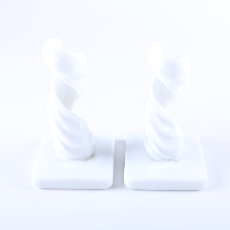 Pair of White Ceramic Candle Holders
