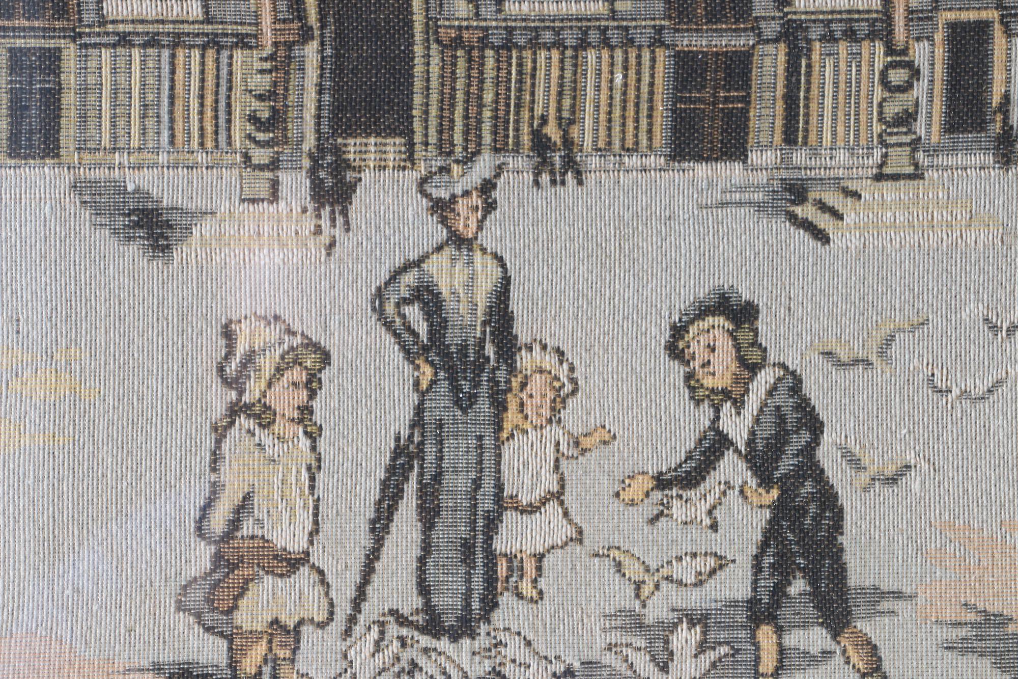 Vintage Tapestry of a Street Scene With Elaborate Architecture