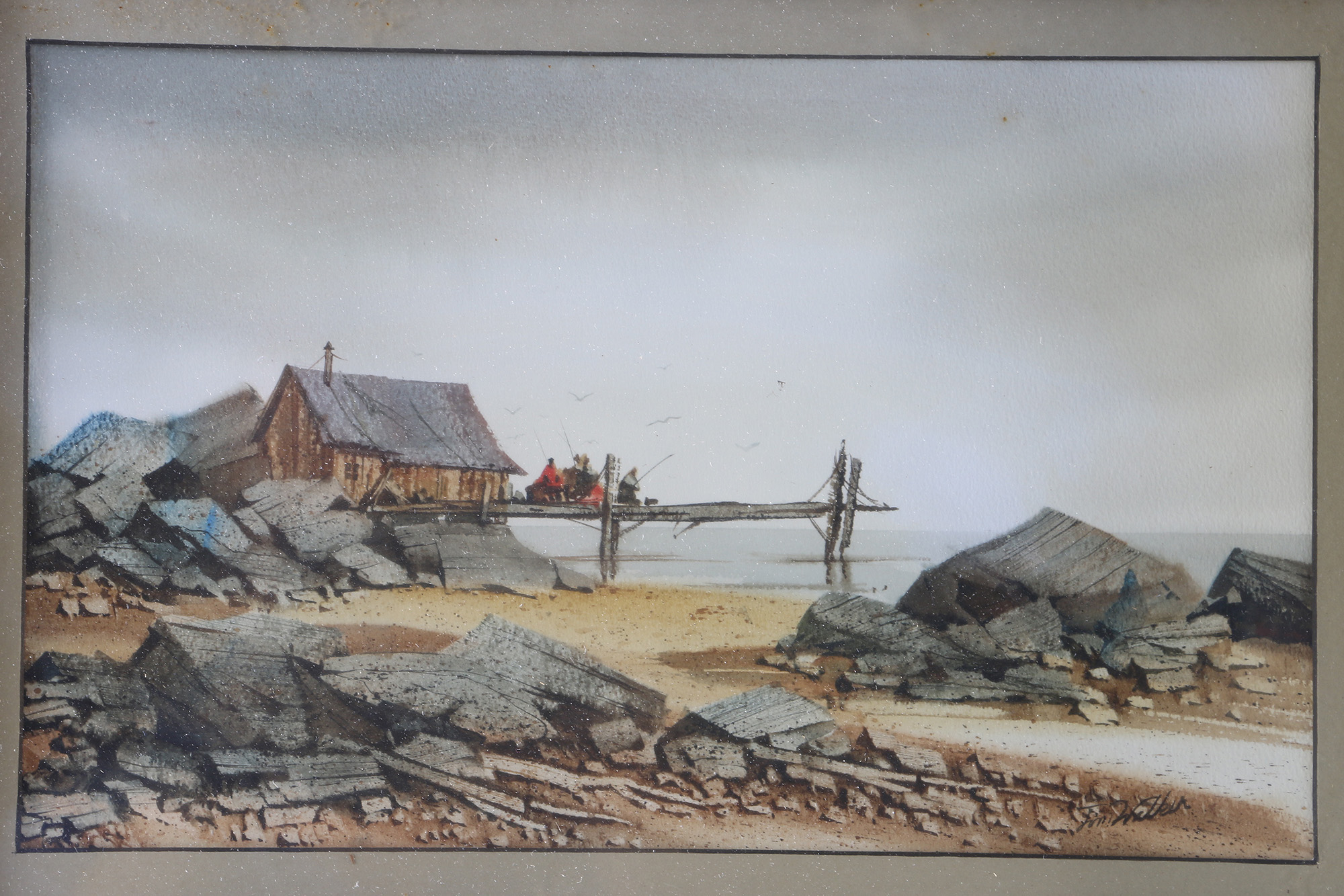 Jim Walker Watercolor on Paper of a Rocky Beach Landscape
