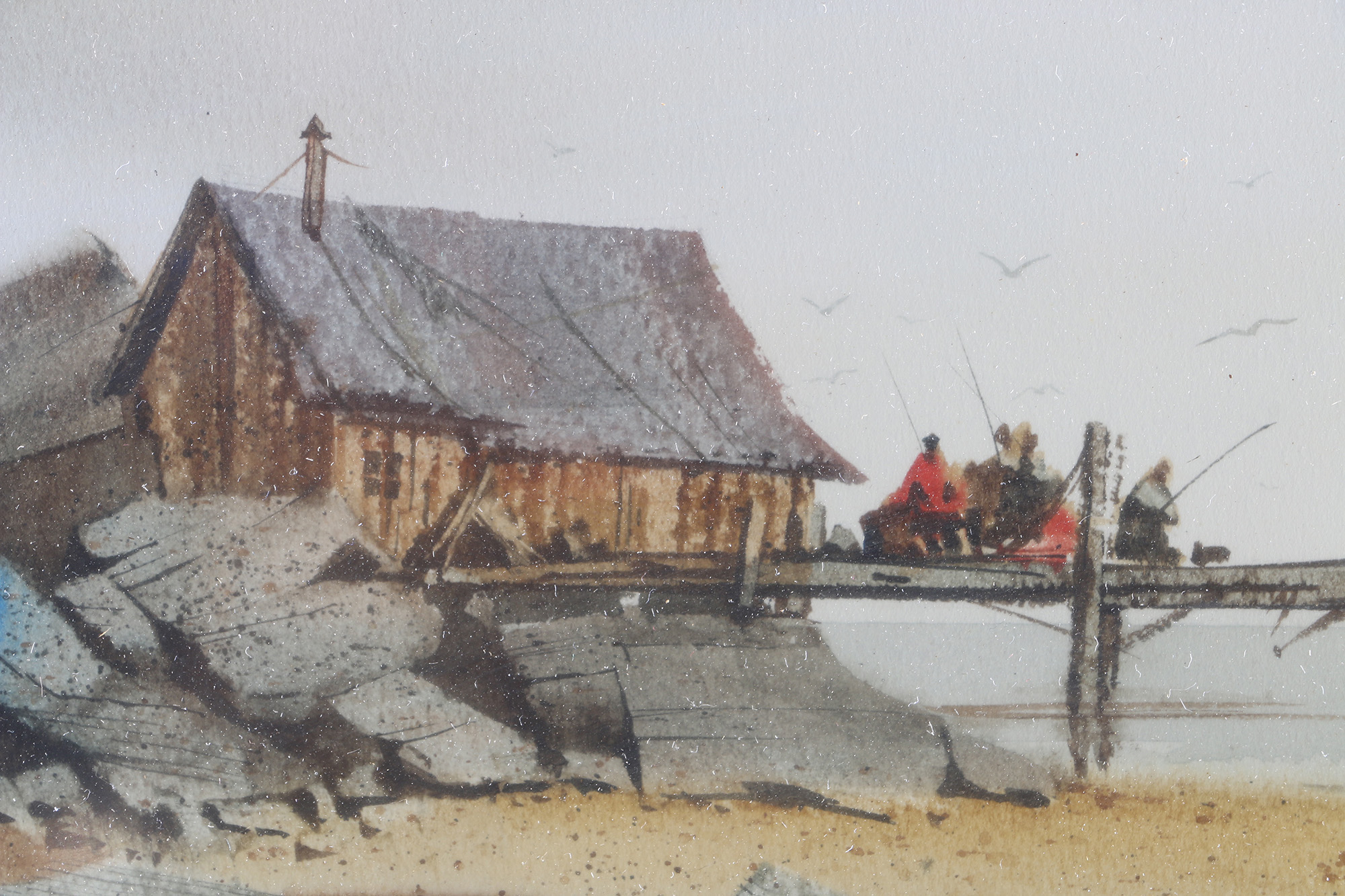 Jim Walker Watercolor on Paper of a Rocky Beach Landscape