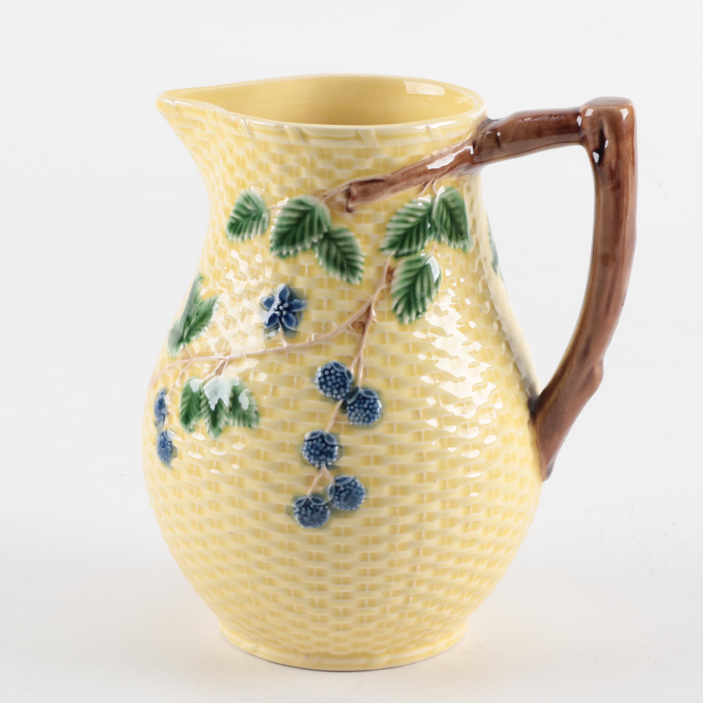Tiffany & Co. "Blackberries" Basketweave Majolica Pitcher