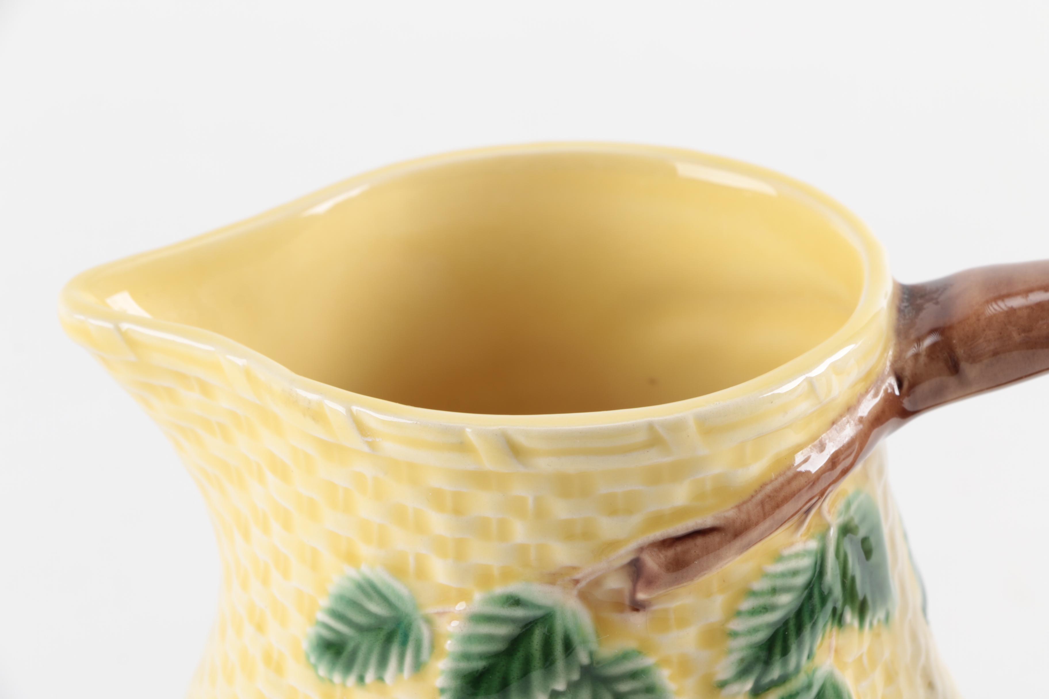 Tiffany & Co. "Blackberries" Basketweave Majolica Pitcher