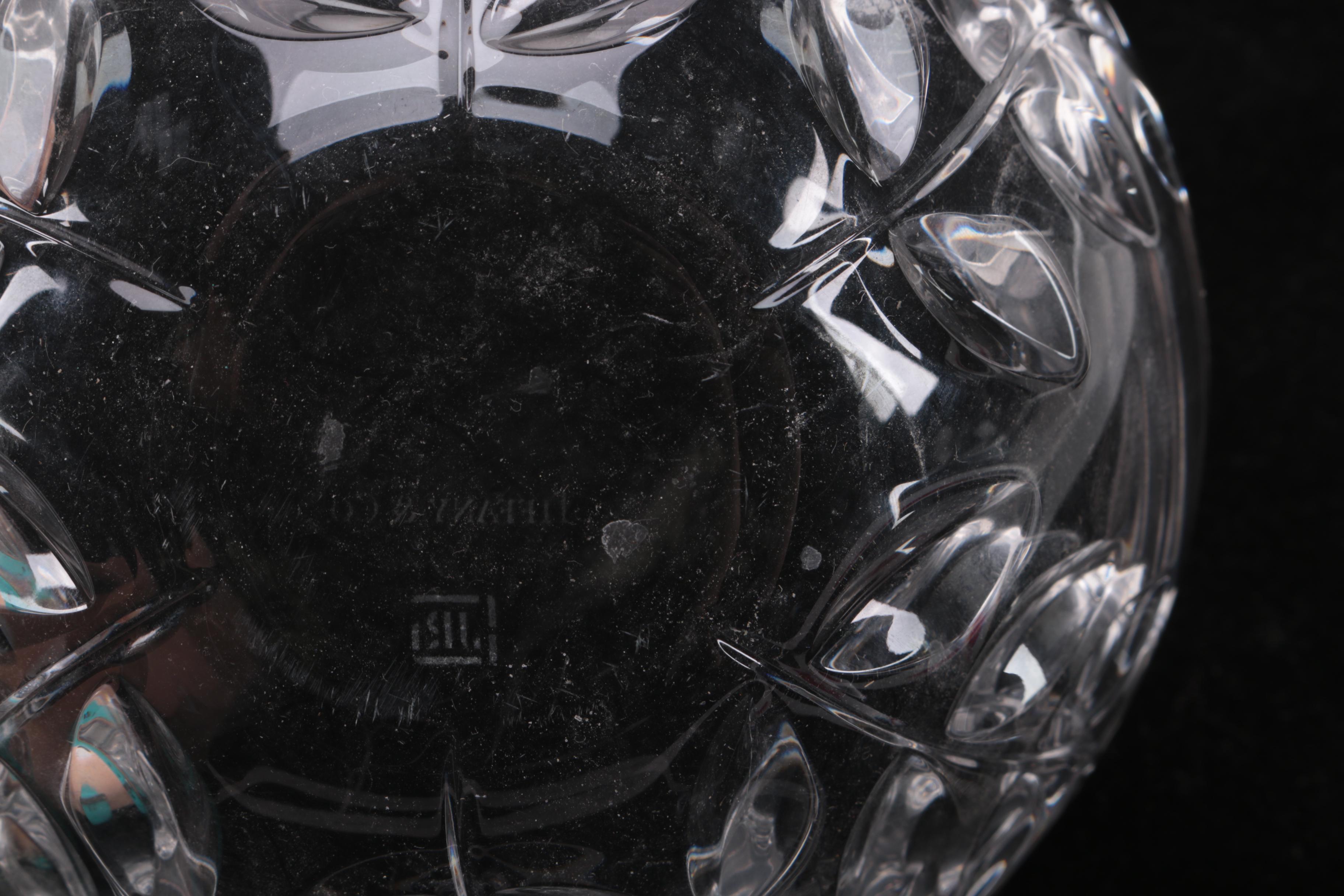 Josef Riedel for Tiffany & Co "Floral VIne" Crystal Bowl and Glass Salt Cellars