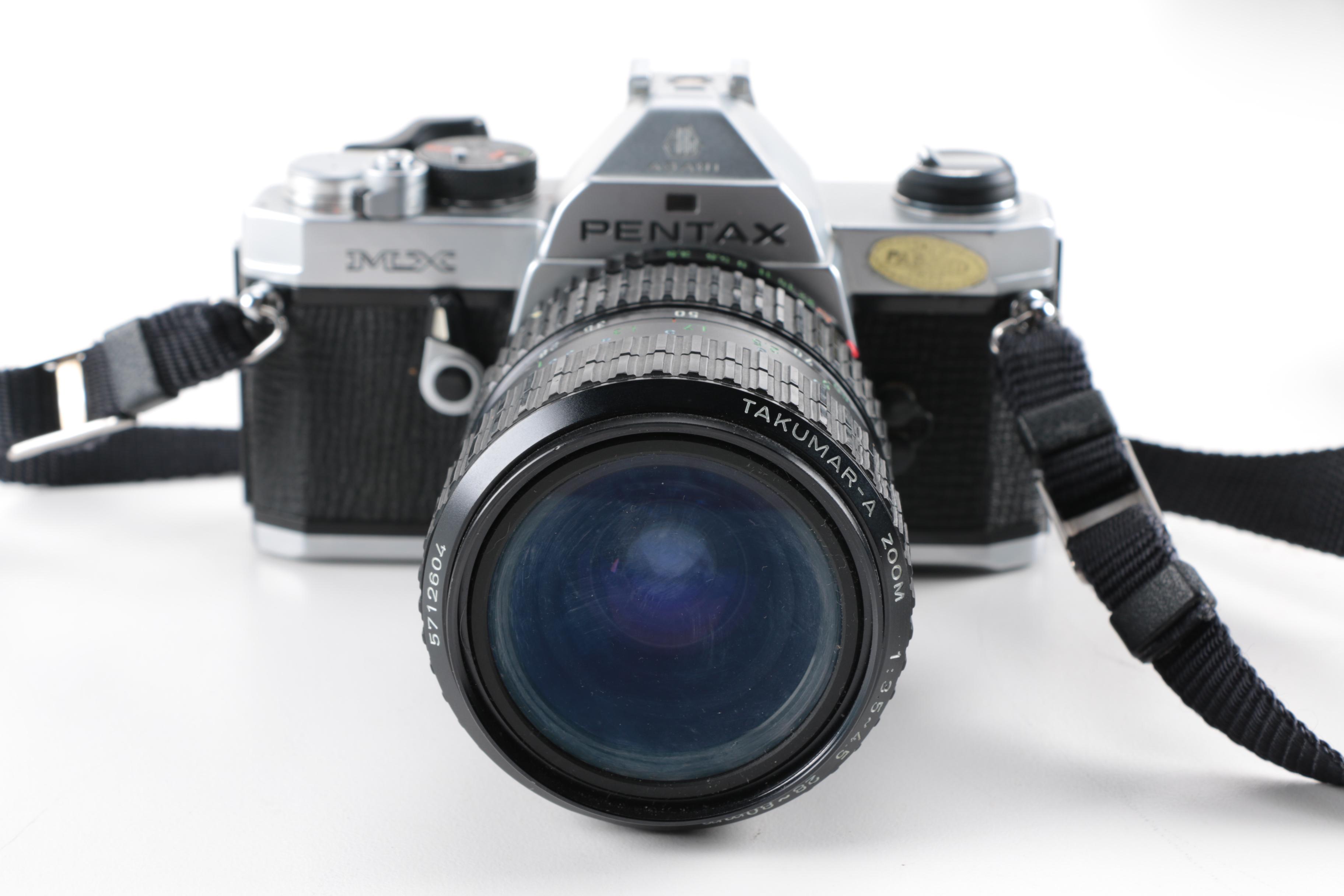 Pentax MX SLR Camera, Flash and Tripod