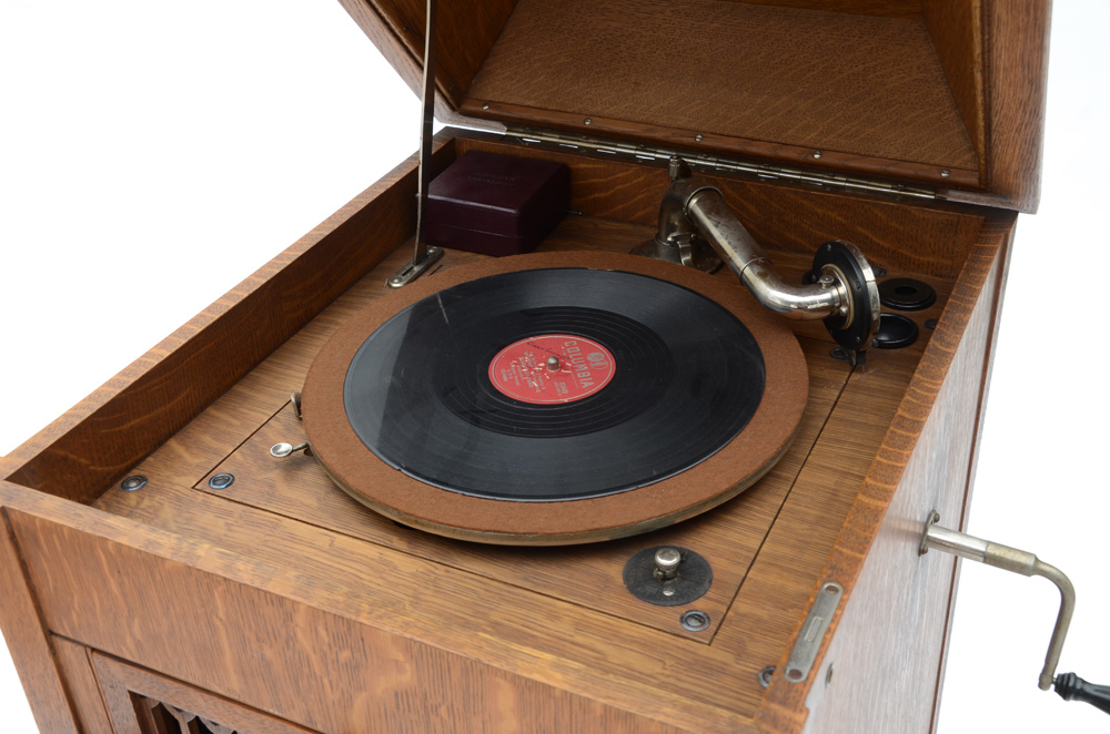 Antique Phonograph with Records