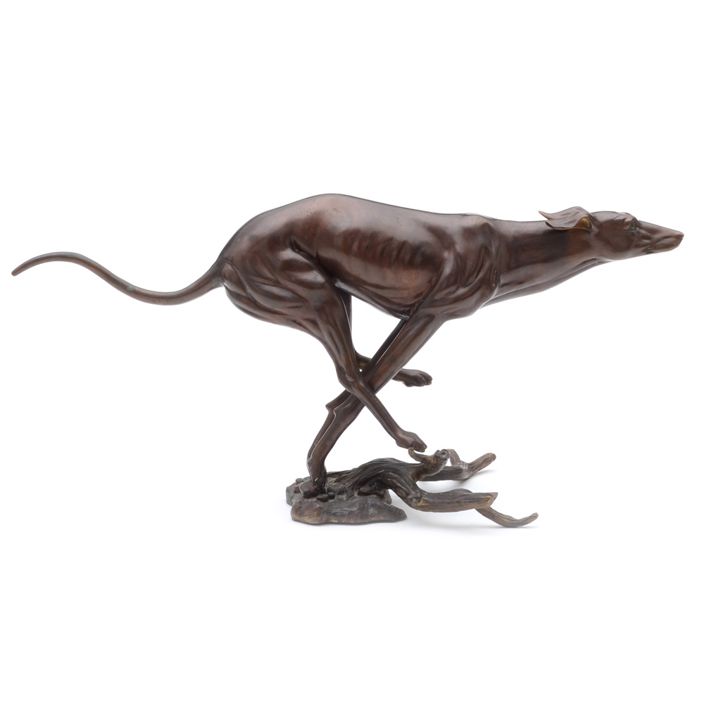 Cast Bronze Whippet Sculpture, By Ki Herman