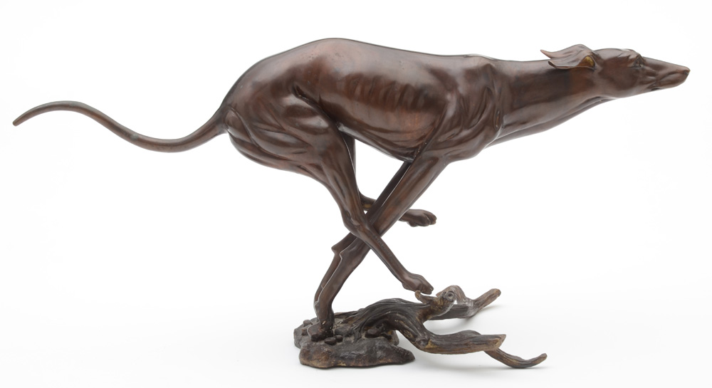Cast Bronze Whippet Sculpture, By Ki Herman