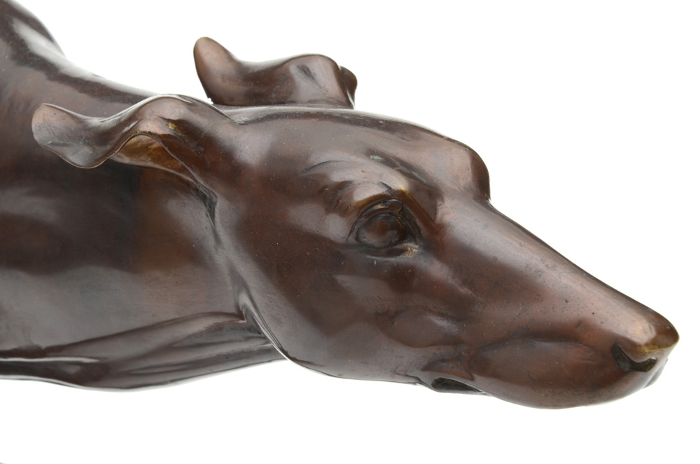 Cast Bronze Whippet Sculpture, By Ki Herman