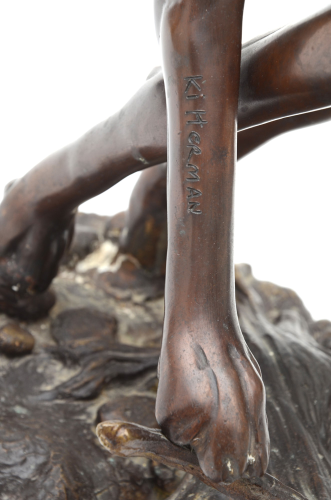 Cast Bronze Whippet Sculpture, By Ki Herman