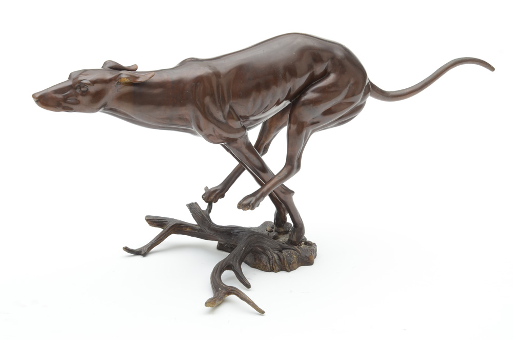 Cast Bronze Whippet Sculpture, By Ki Herman